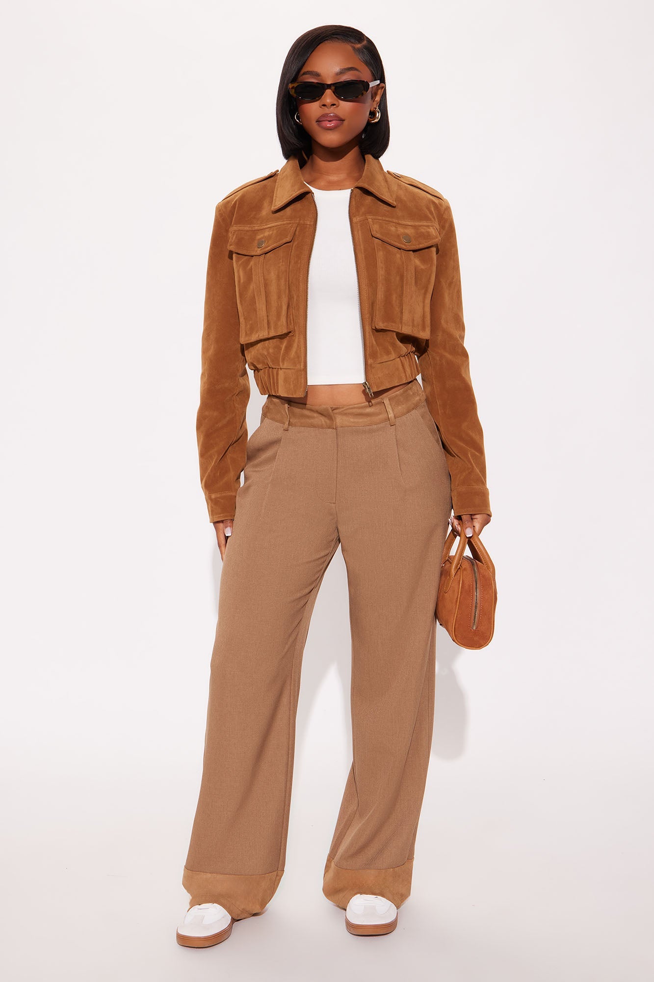 Have To Getaway Cropped Faux Suede Jacket - Camel