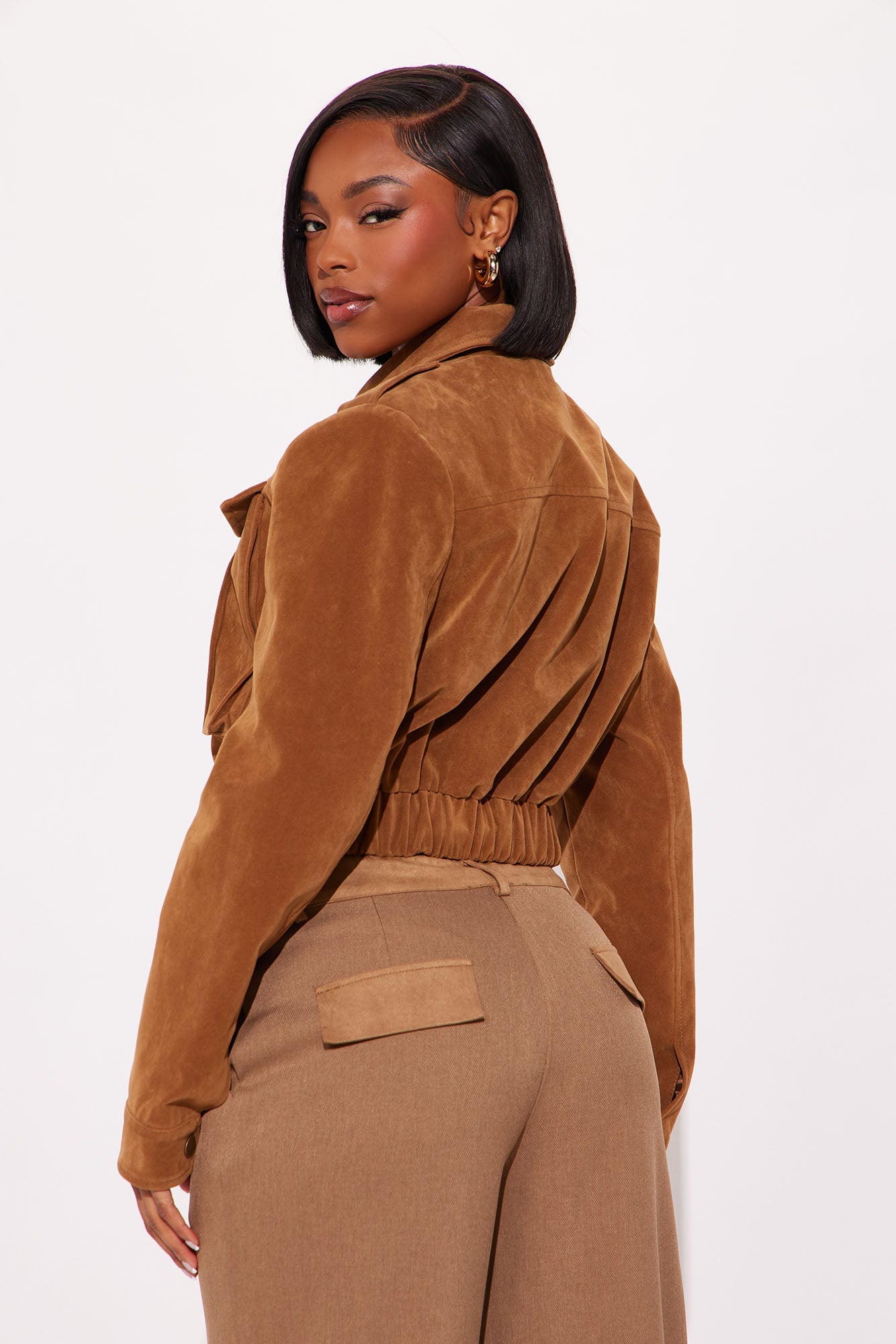 Have To Getaway Cropped Faux Suede Jacket - Camel