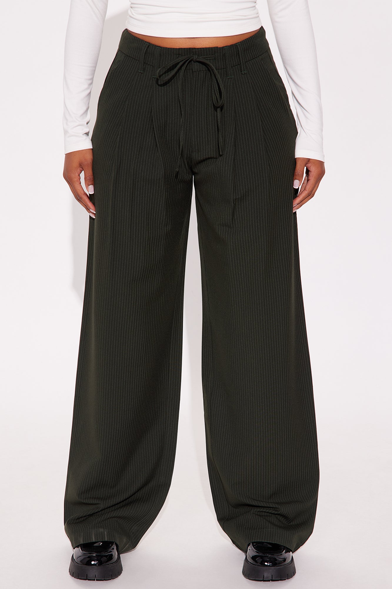 Kelly Pinstripe Wide Leg Trouser Pant - Olive