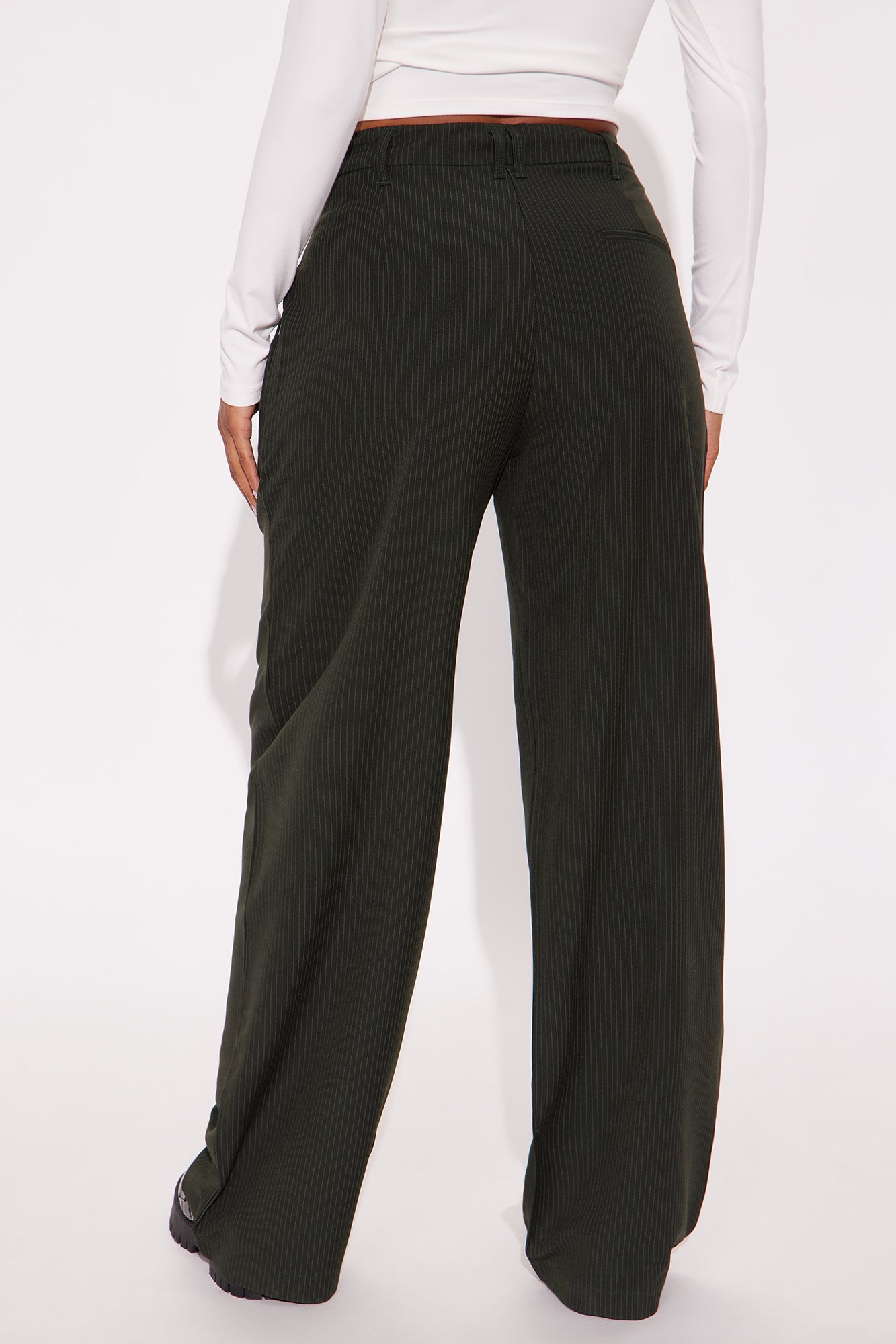 Kelly Pinstripe Wide Leg Trouser Pant - Olive