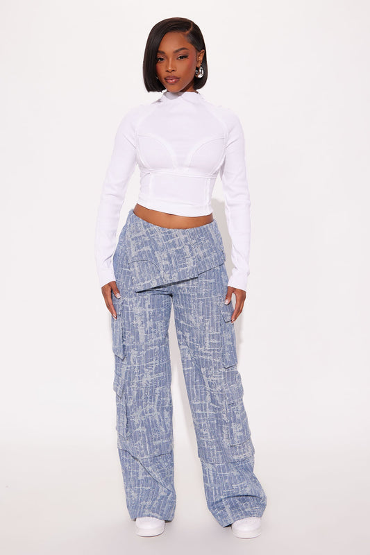 Sierra Distressed Twill Wide Pant 32″ - Blue