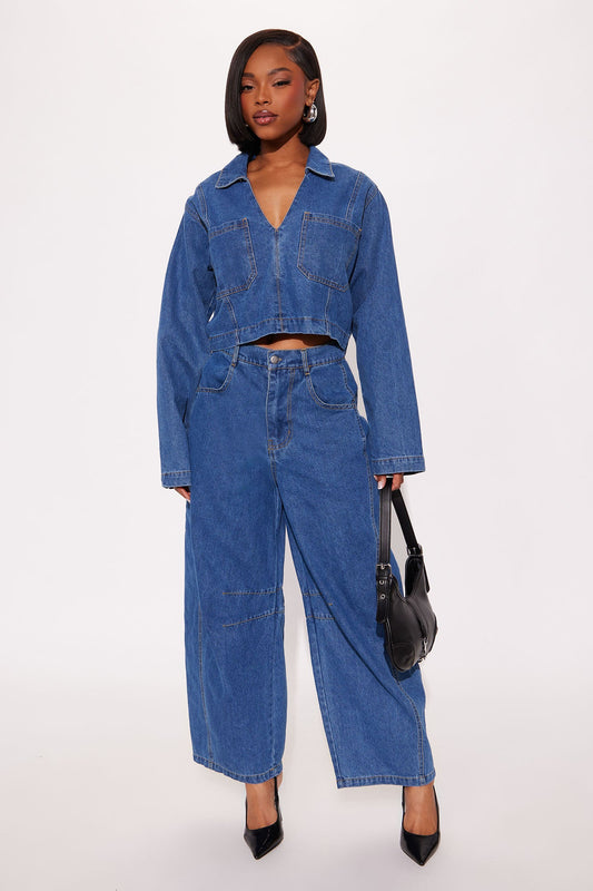 Ryanna Denim Pant Set - Medium Wash