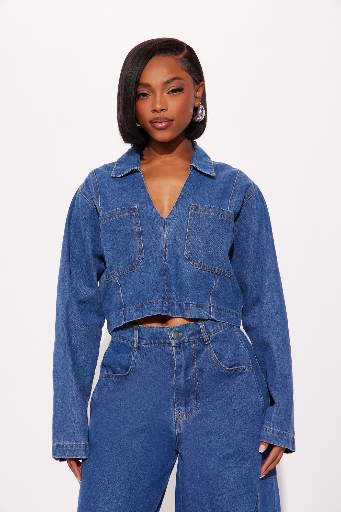 Ryanna Denim Pant Set - Medium Wash