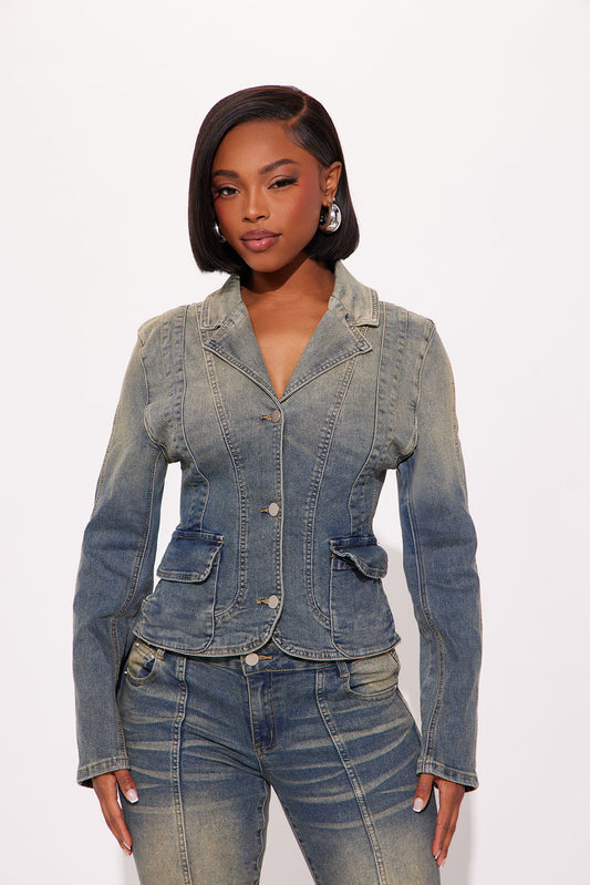 Paris Stretch Denim Blazer - Vintage Wash