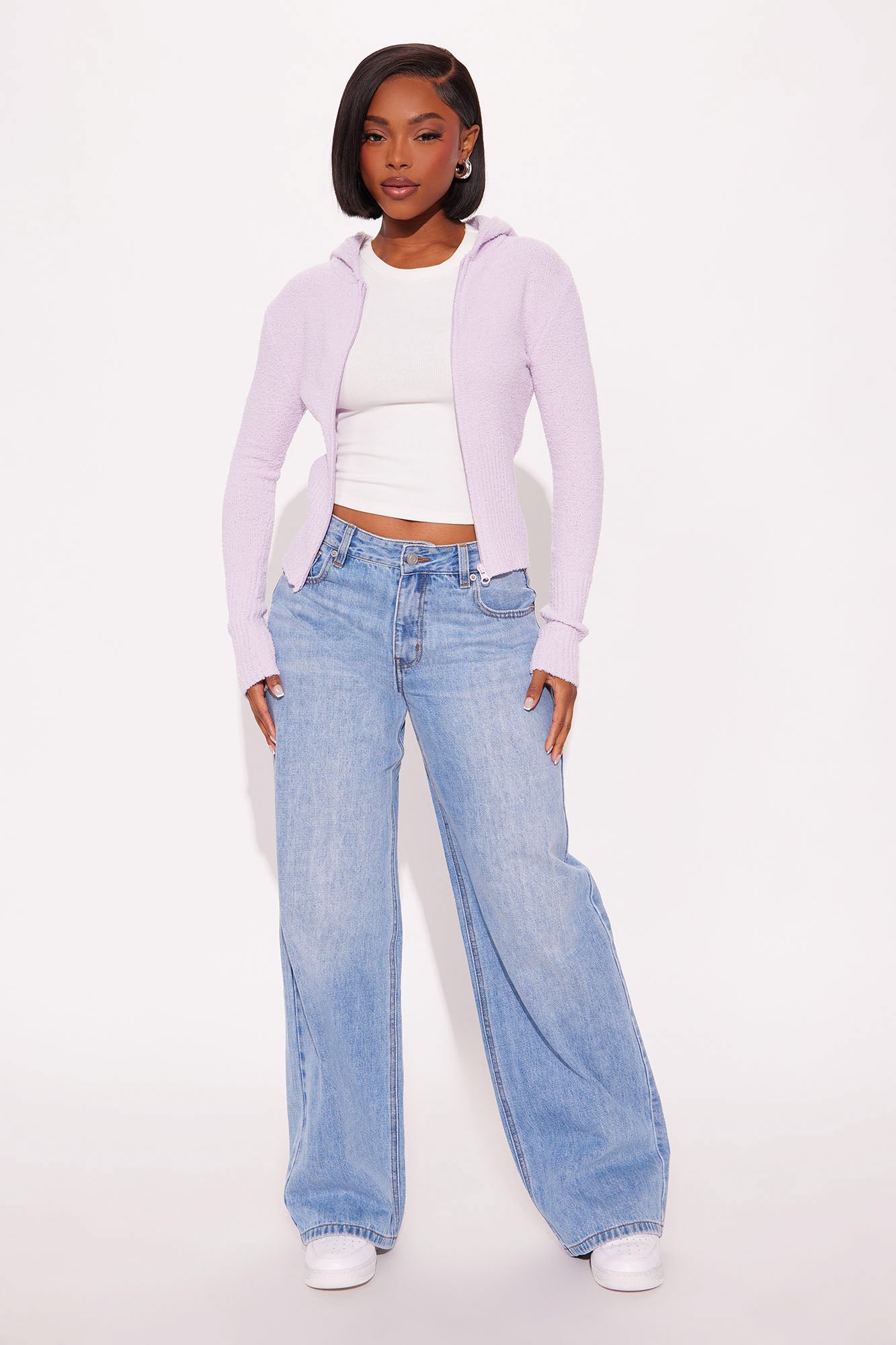 Pillow Talk Zip Front Ribbed Cardigan Sweater - Lavender