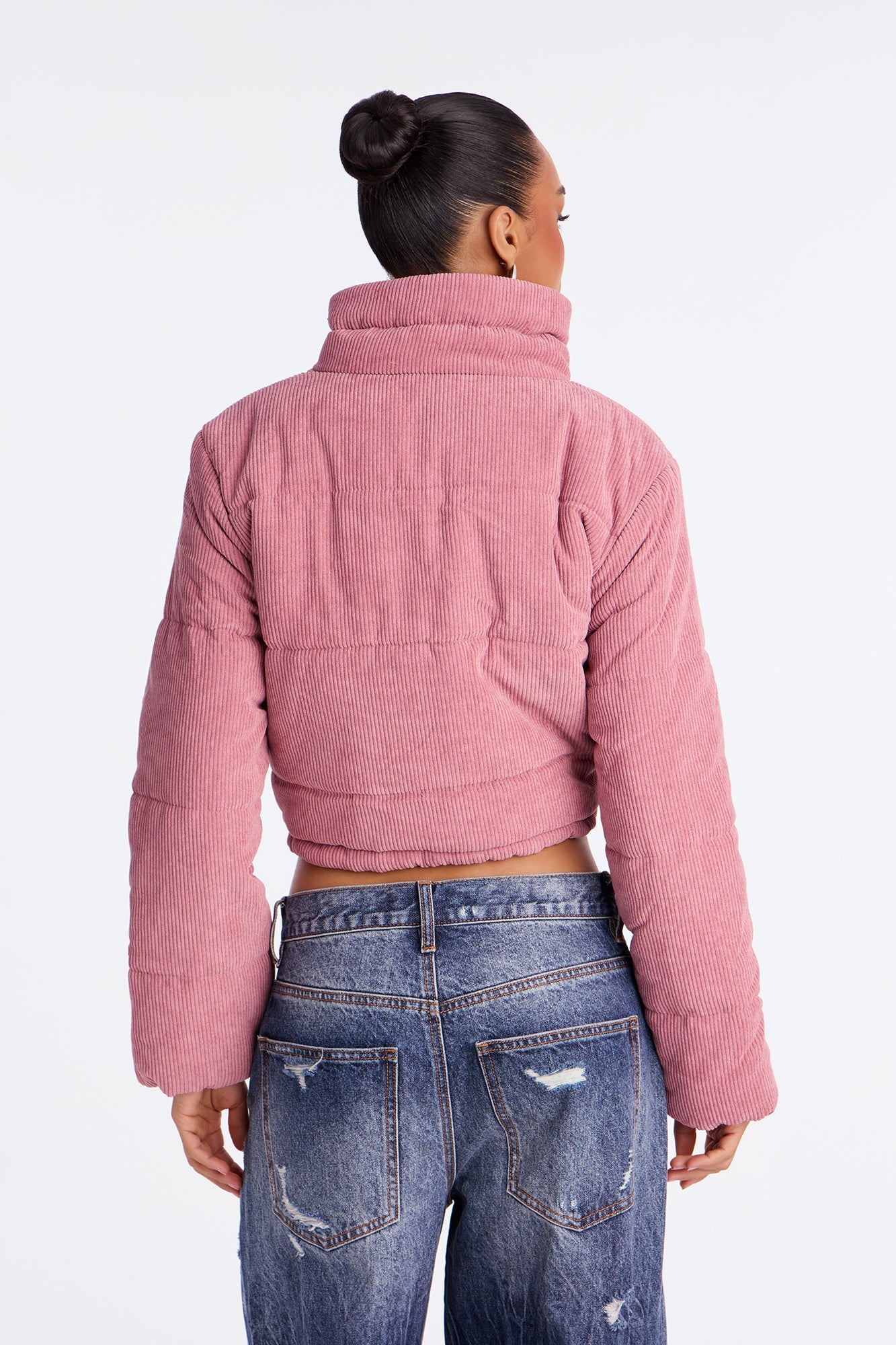 Cozy Corduroy Puffer Jacket - Mauve