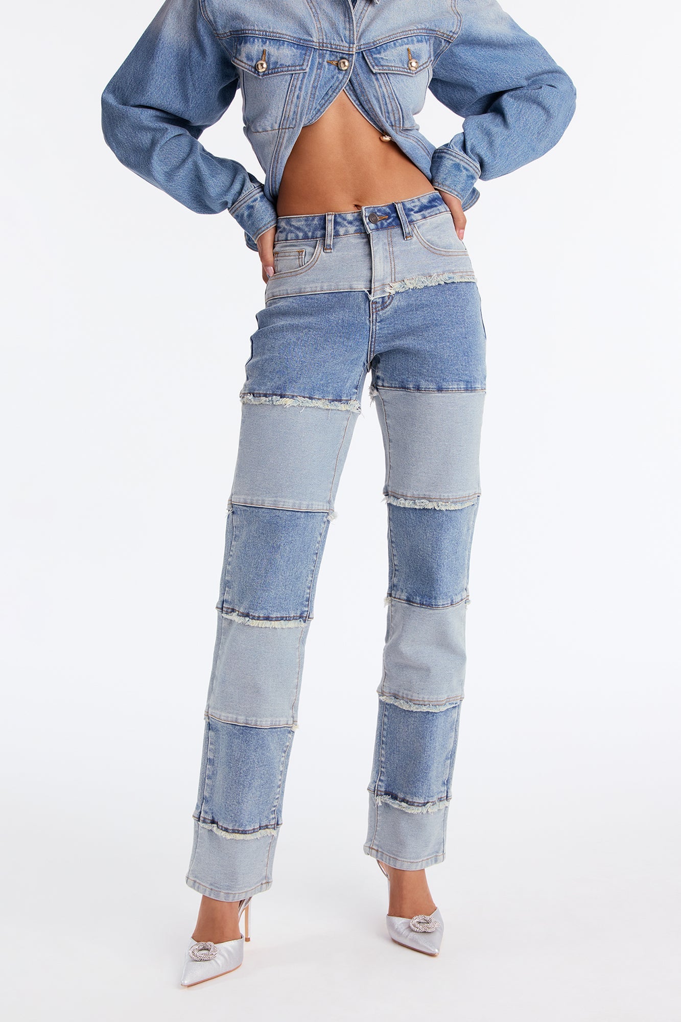 Tompkins Two Tone Straight Leg Jeans - Medium Wash