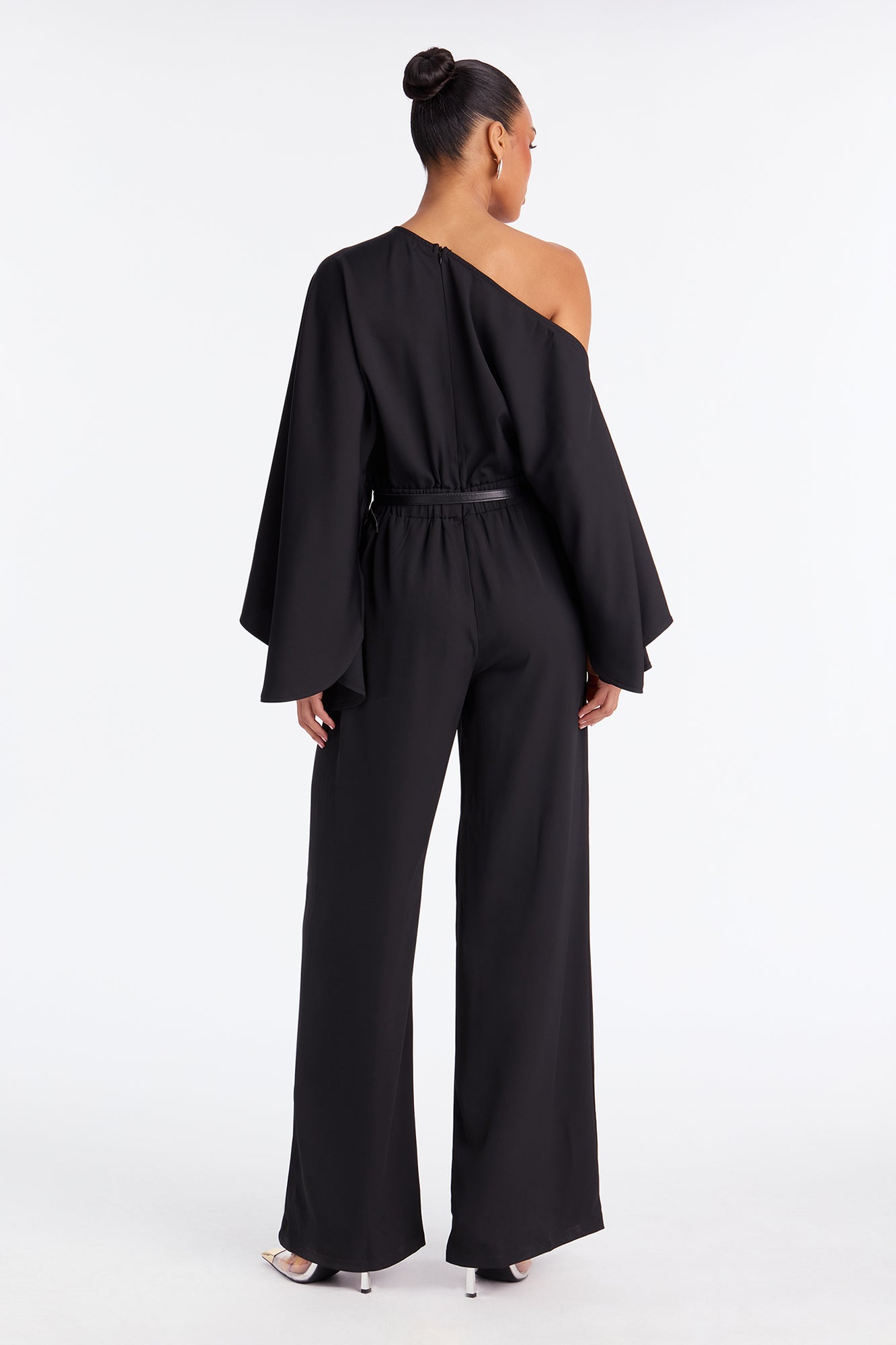 Gala Ready Belted One Shoulder Jumpsuit - Black
