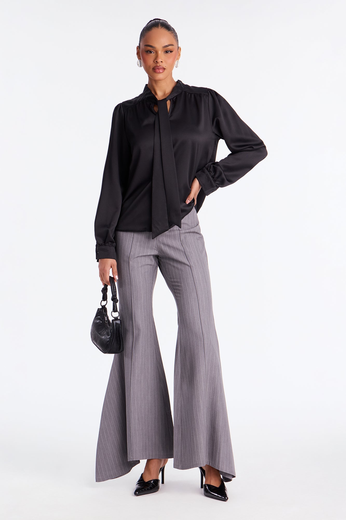 True Connections Neck Tie Satin Top - Black