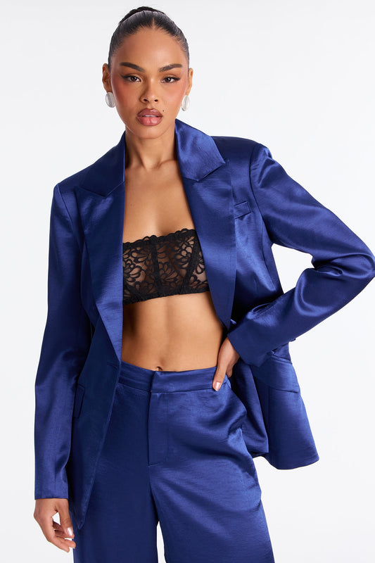 Selena Satin Hourglass Blazer - Navy