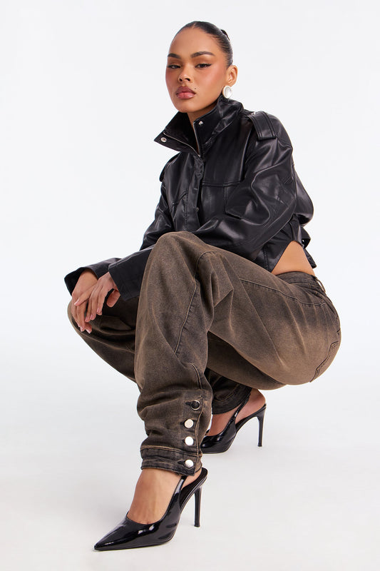 Never Ending Stacked Straight Leg Jeans - Brown