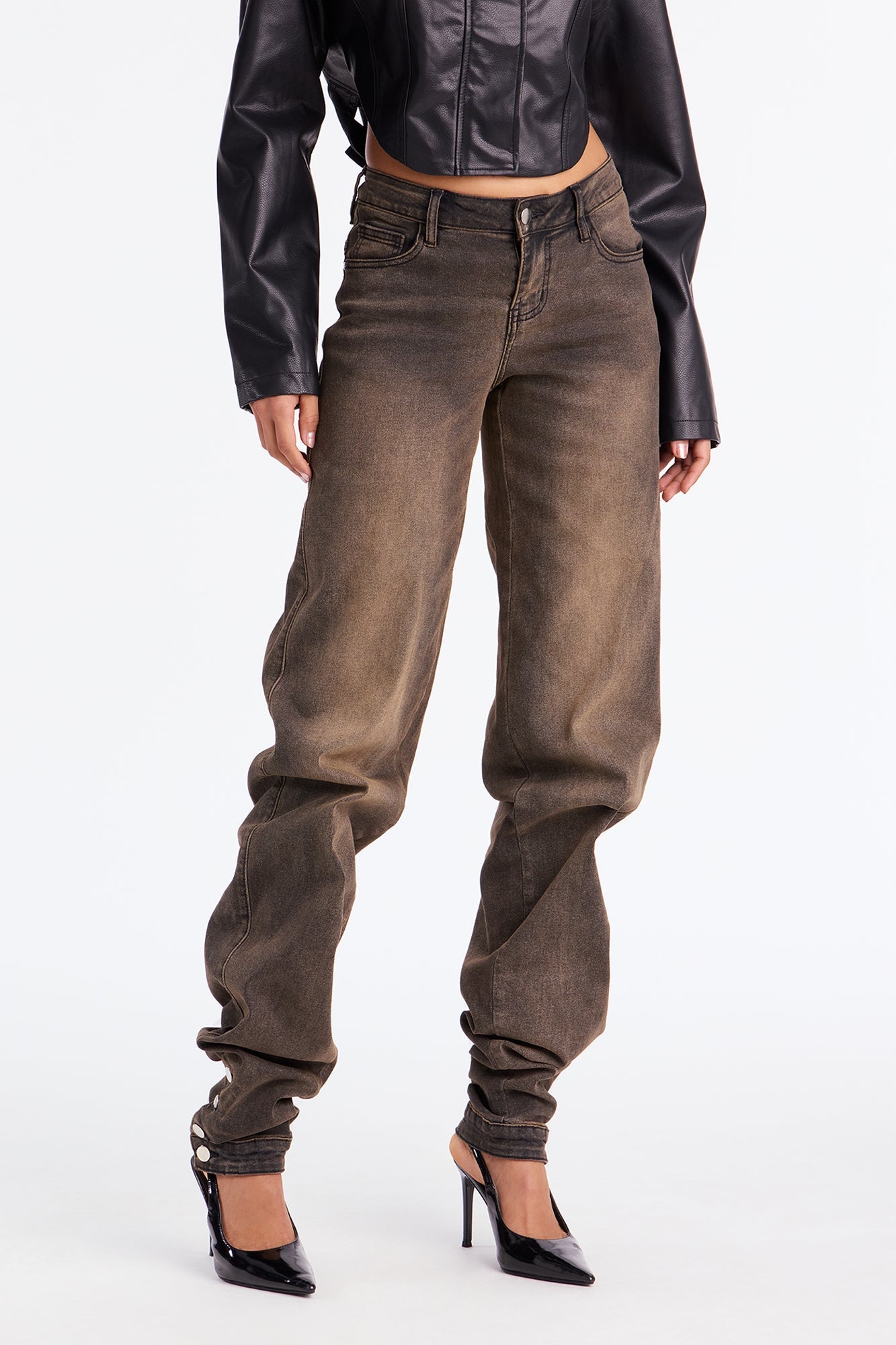 Never Ending Stacked Straight Leg Jeans - Brown