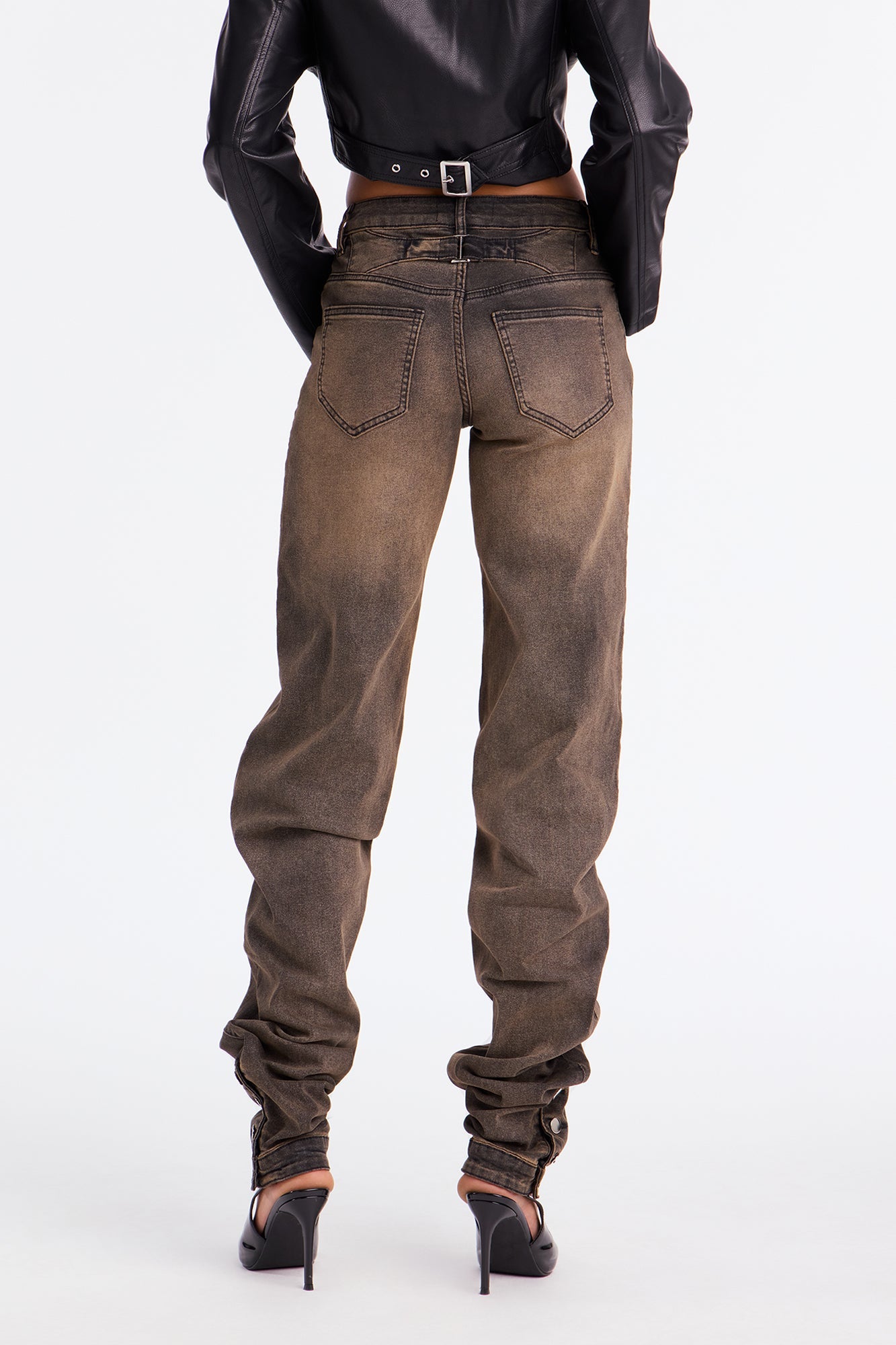 Never Ending Stacked Straight Leg Jeans - Brown