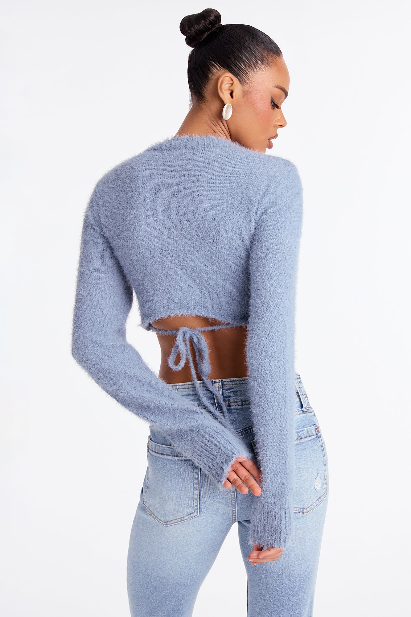 Alayna Crew Neck Fuzzy Sweater - Blue