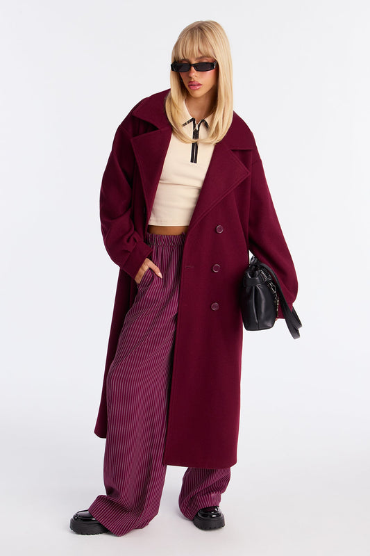 Miranda Wool Trench Coat - Burgundy