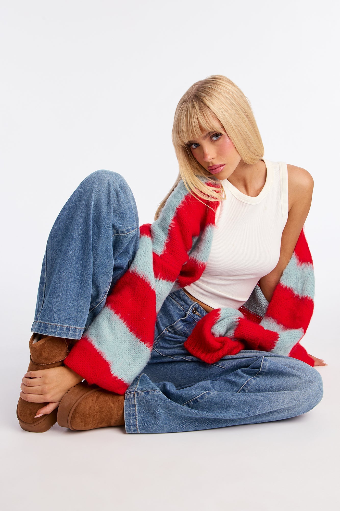 Catch My Vibe Oversized Striped Cardigan - Blue/combo
