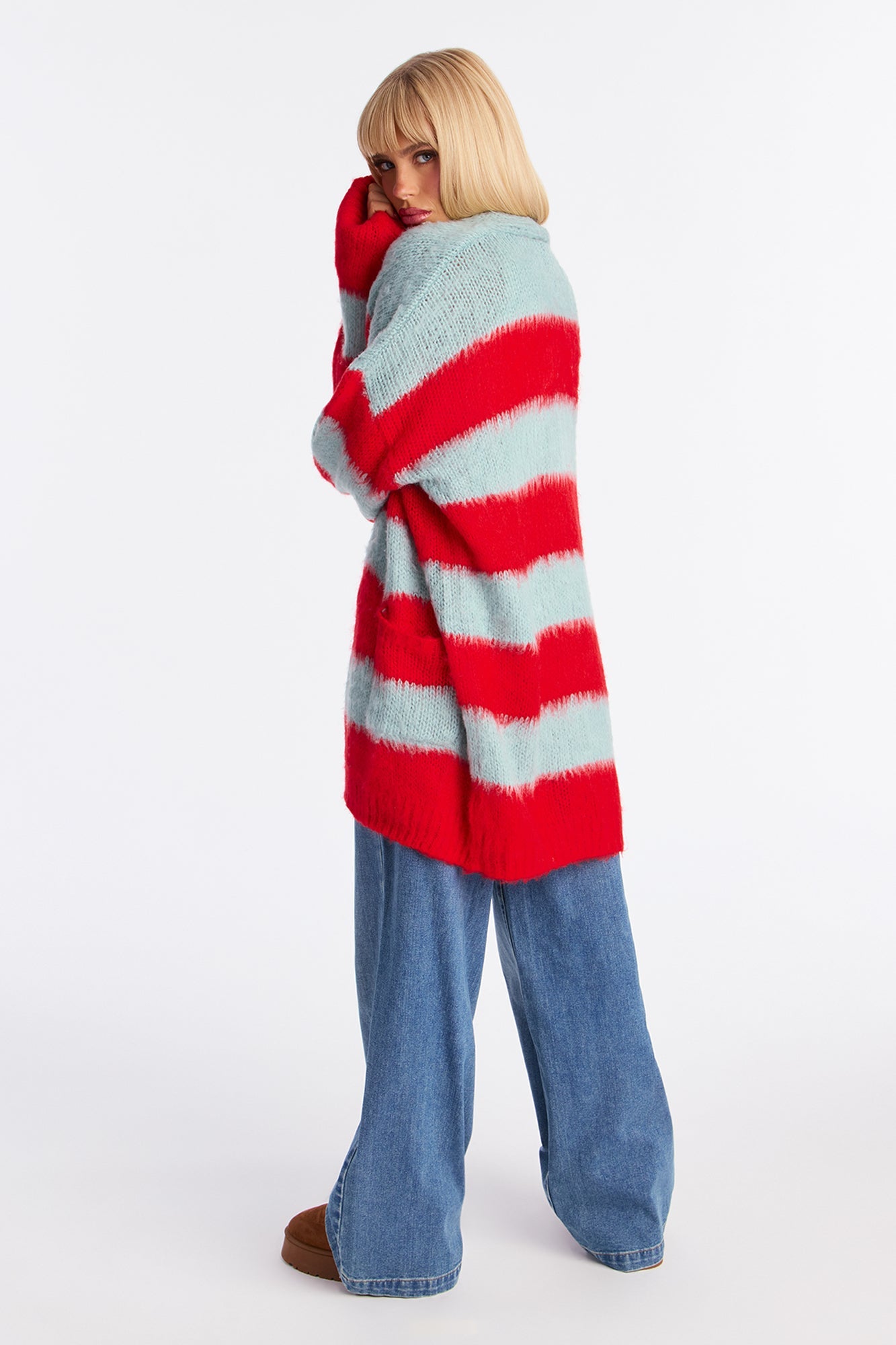Catch My Vibe Oversized Striped Cardigan - Blue/combo