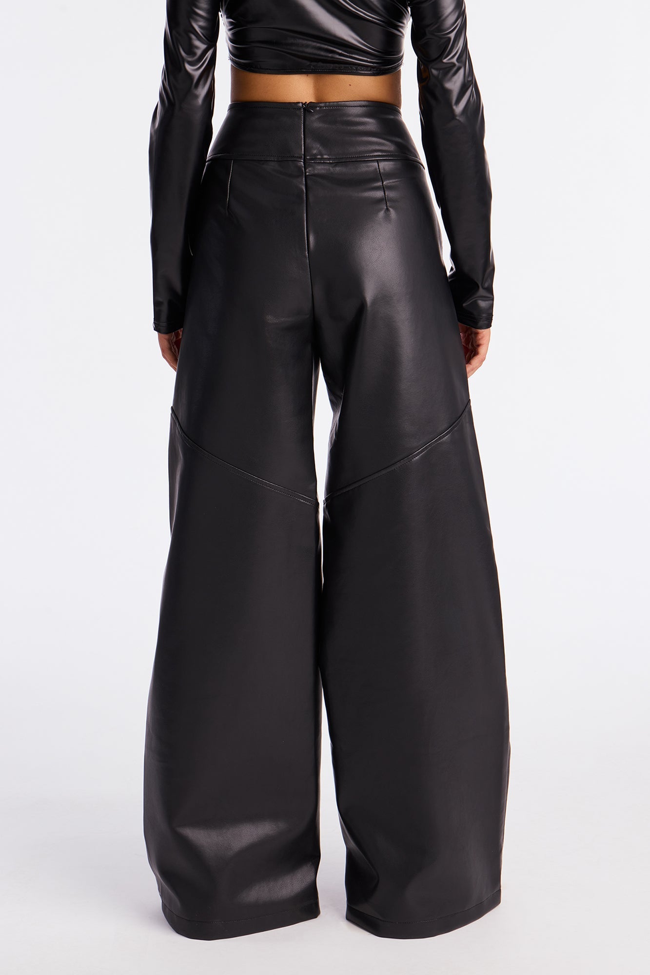 Set In My Ways High Rise Faux Leather Wide Leg Pant 33 - Black