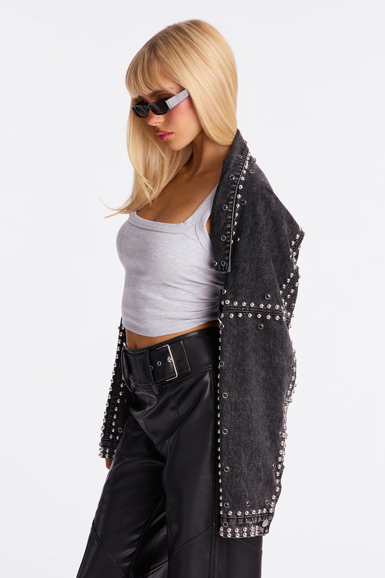 Hollywood Studded Denim Jacket - Black Wash