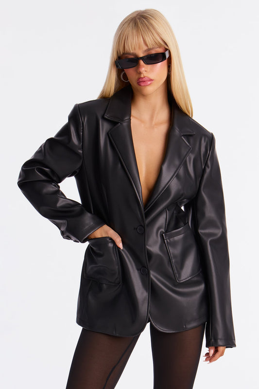 Understated Charm Faux Leather Blazer - Black