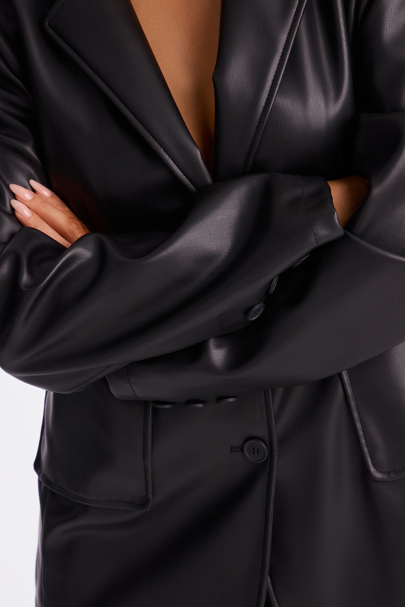 Understated Charm Faux Leather Blazer - Black