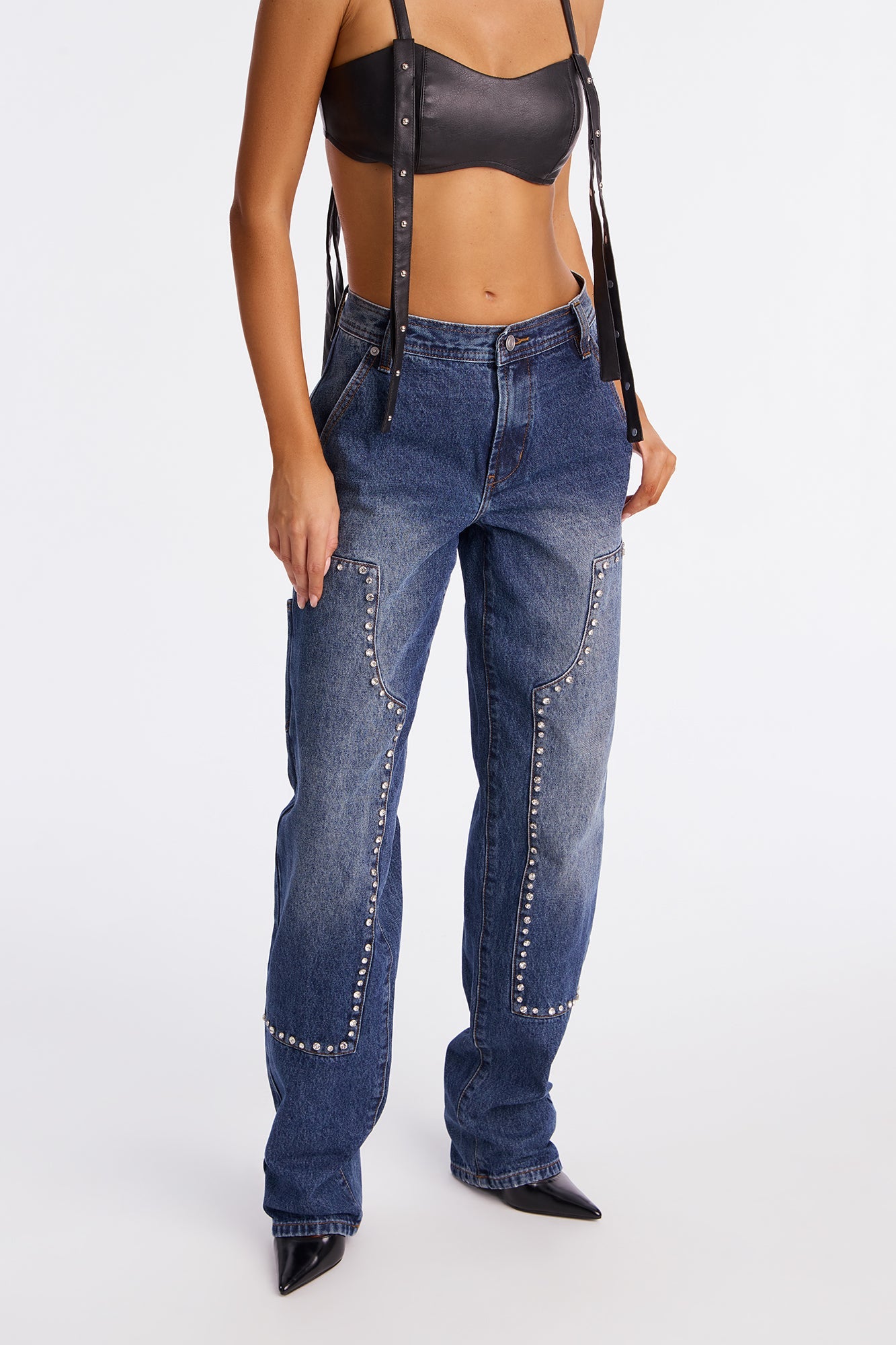 Sparks Fly Embellished Carpenter Jeans - Medium Wash