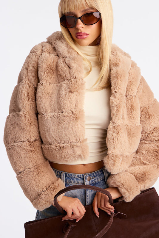 Valencia Cropped Faux Fur Coat - Tan