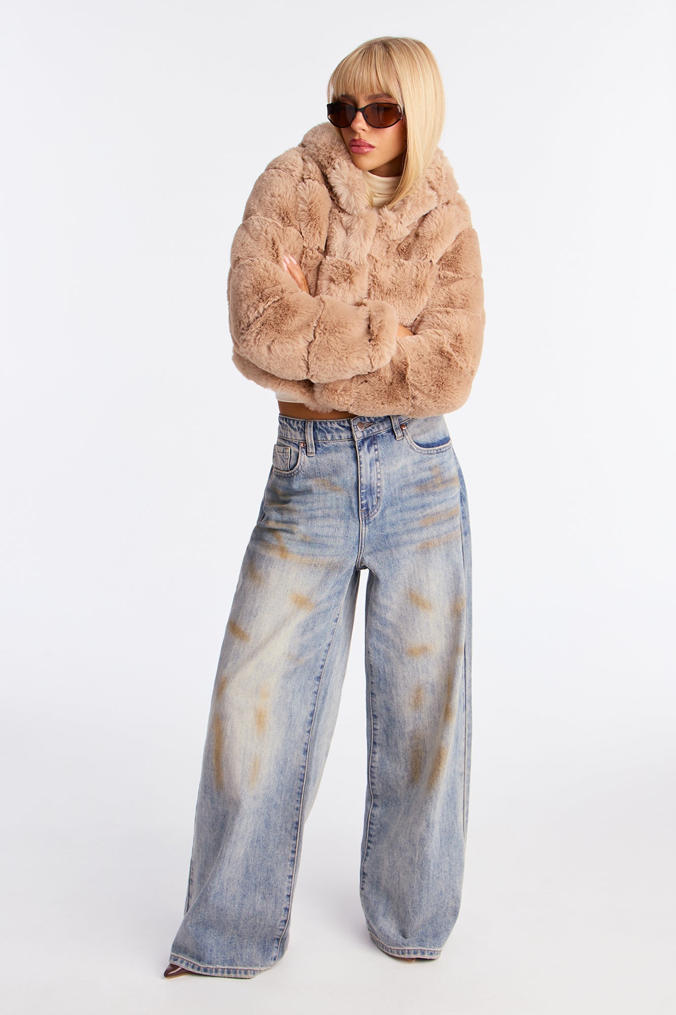 Valencia Cropped Faux Fur Coat - Tan