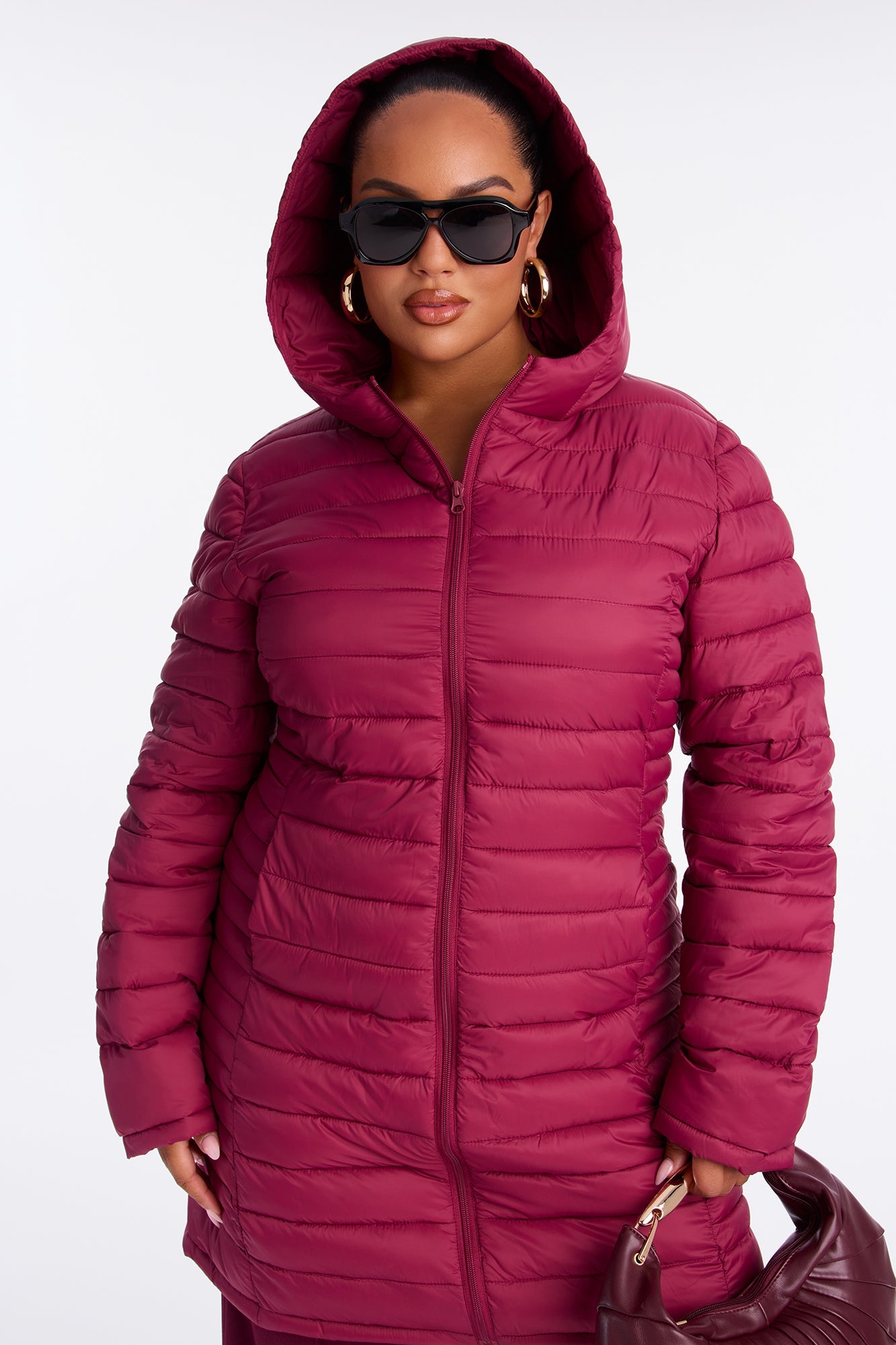 Padded Landing Puffer Coat - Burgundy
