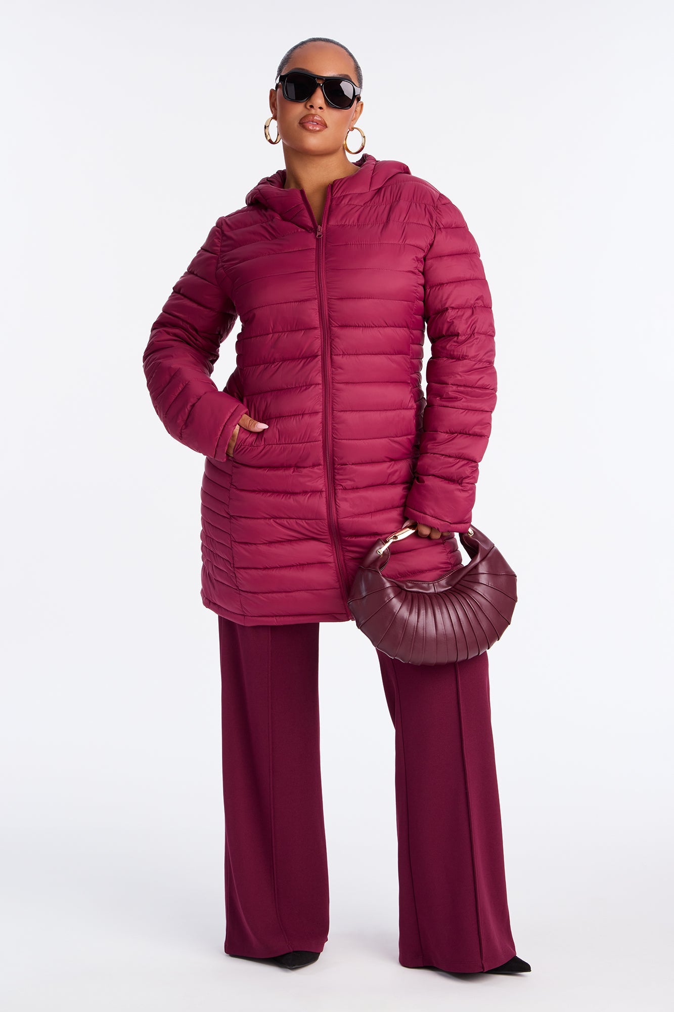 Padded Landing Puffer Coat - Burgundy