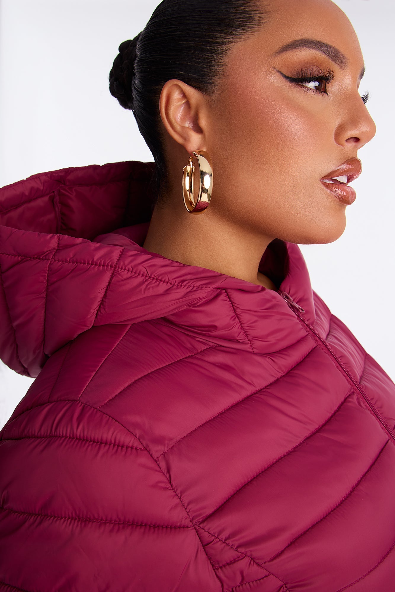 Padded Landing Puffer Coat - Burgundy
