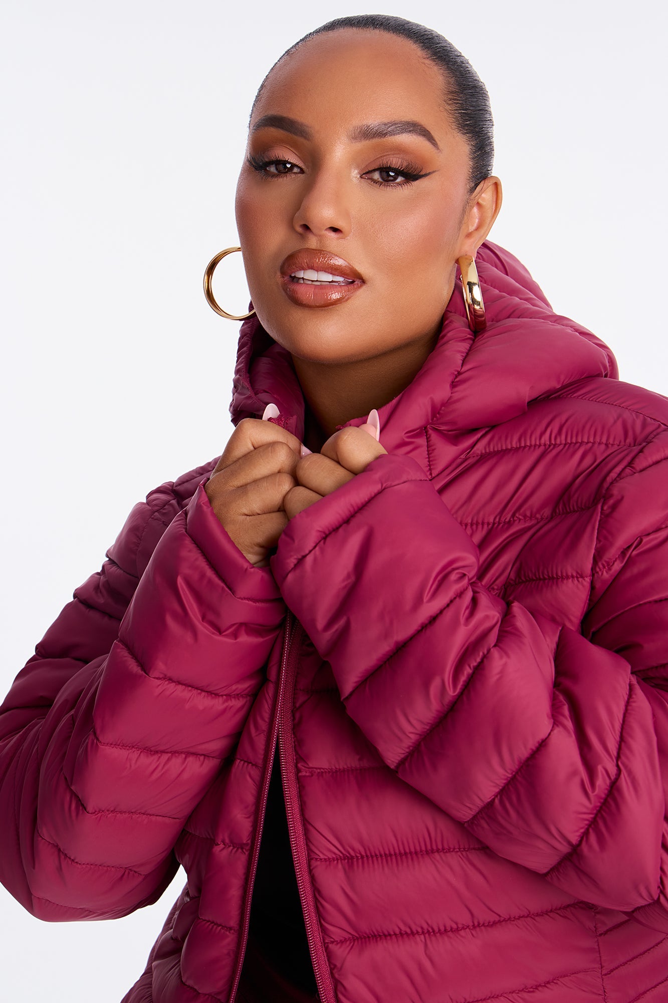 Padded Landing Puffer Coat - Burgundy