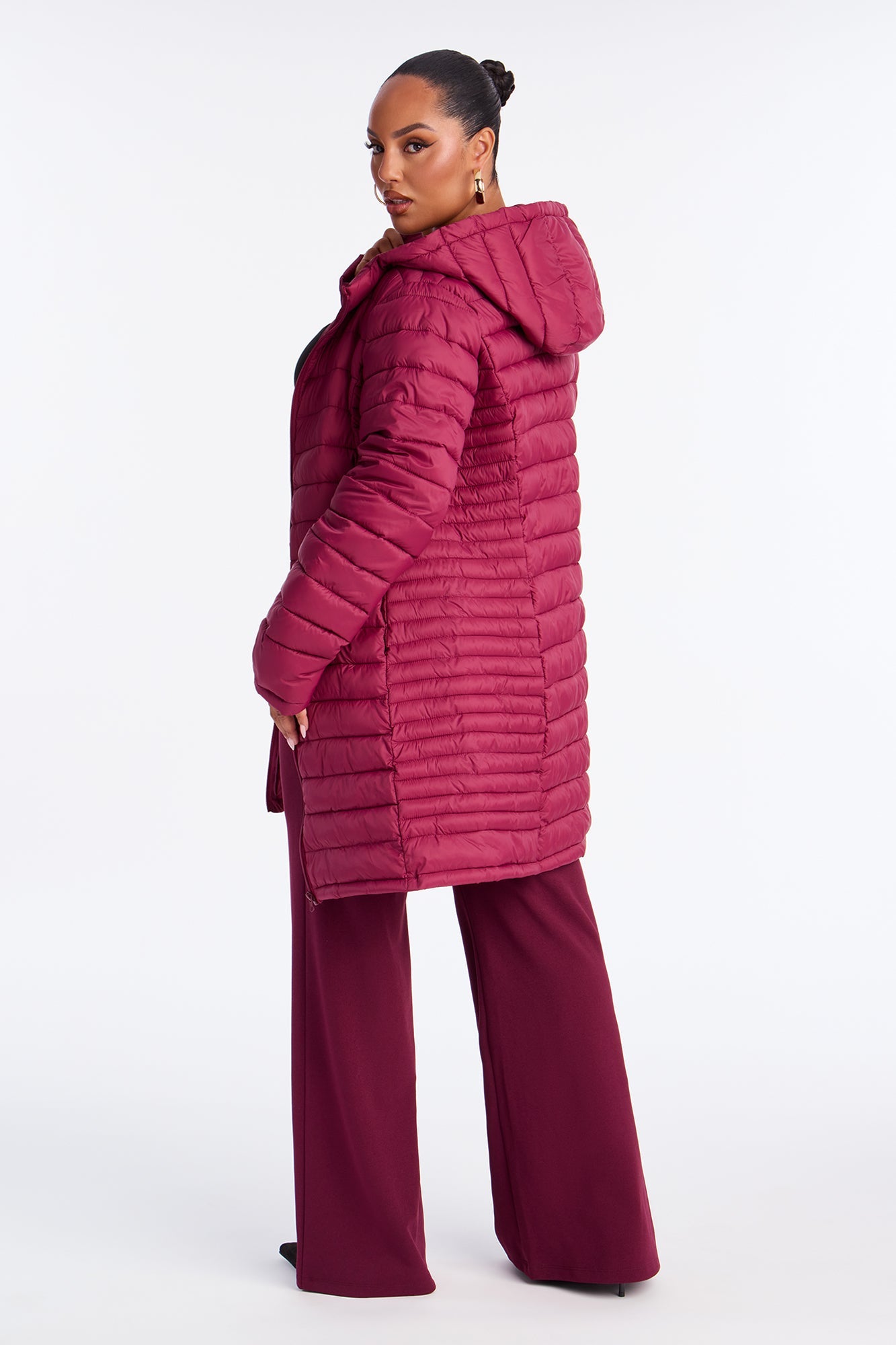 Padded Landing Puffer Coat - Burgundy