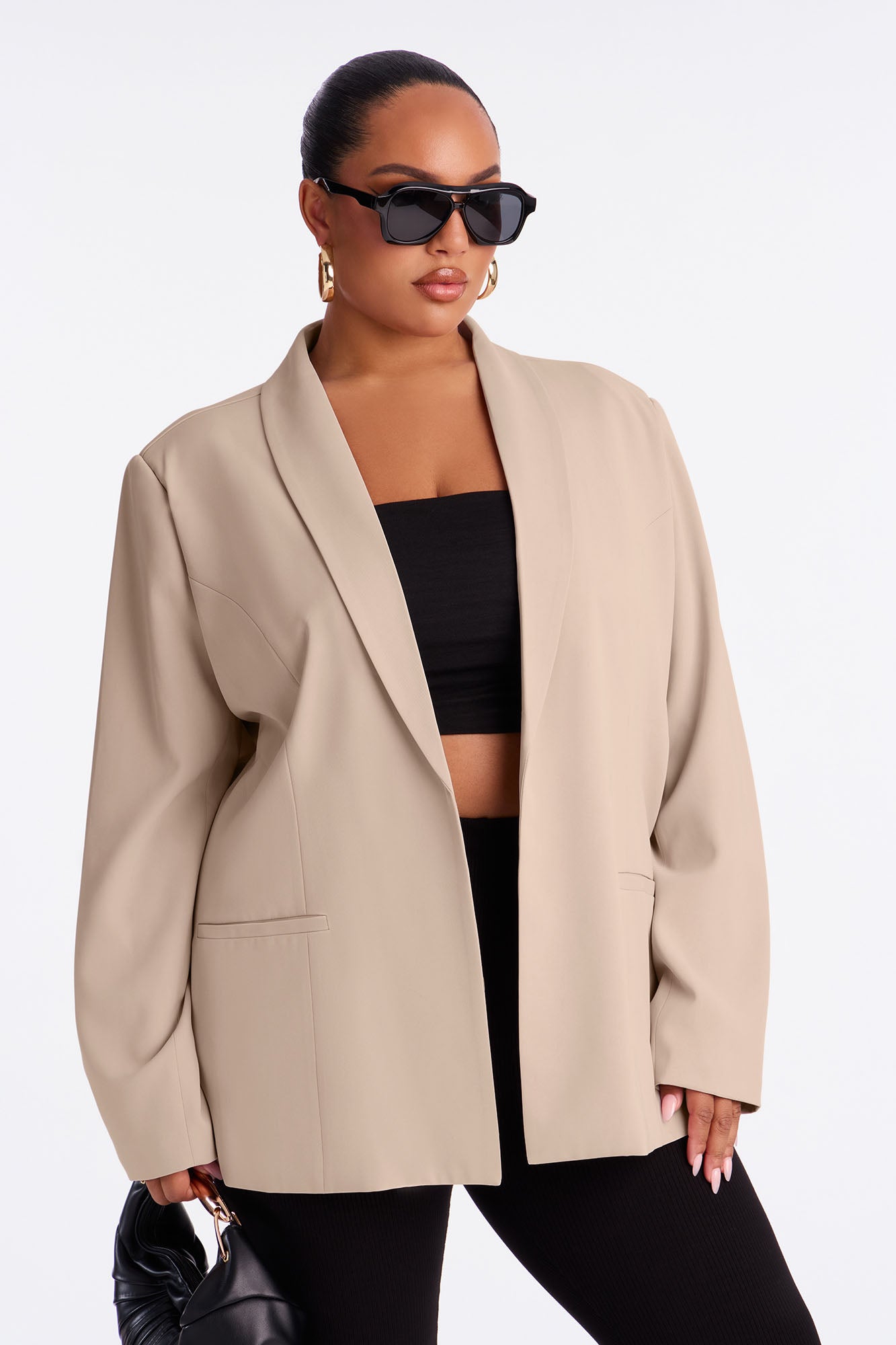 Gemma Open Crepe Blazer - Taupe
