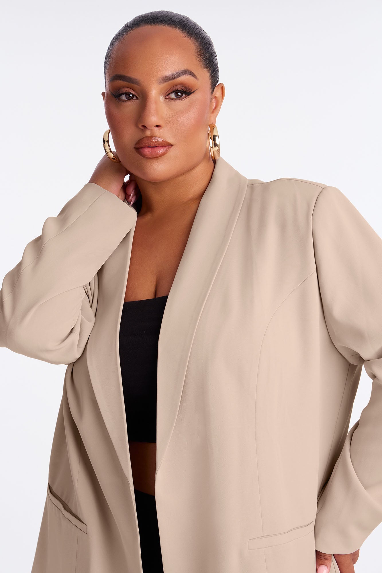 Gemma Open Crepe Blazer - Taupe