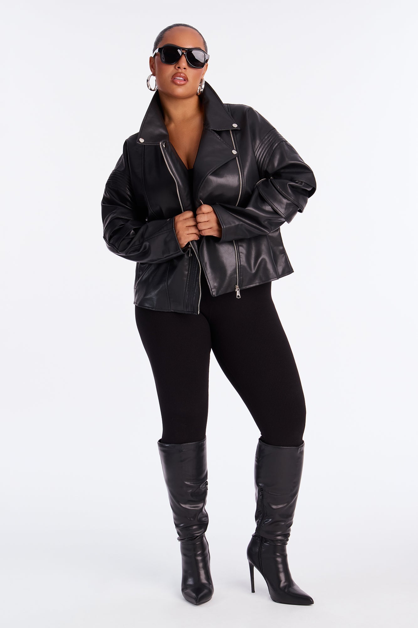 Bet On Me Oversized Faux Leather Moto Jacket - Black