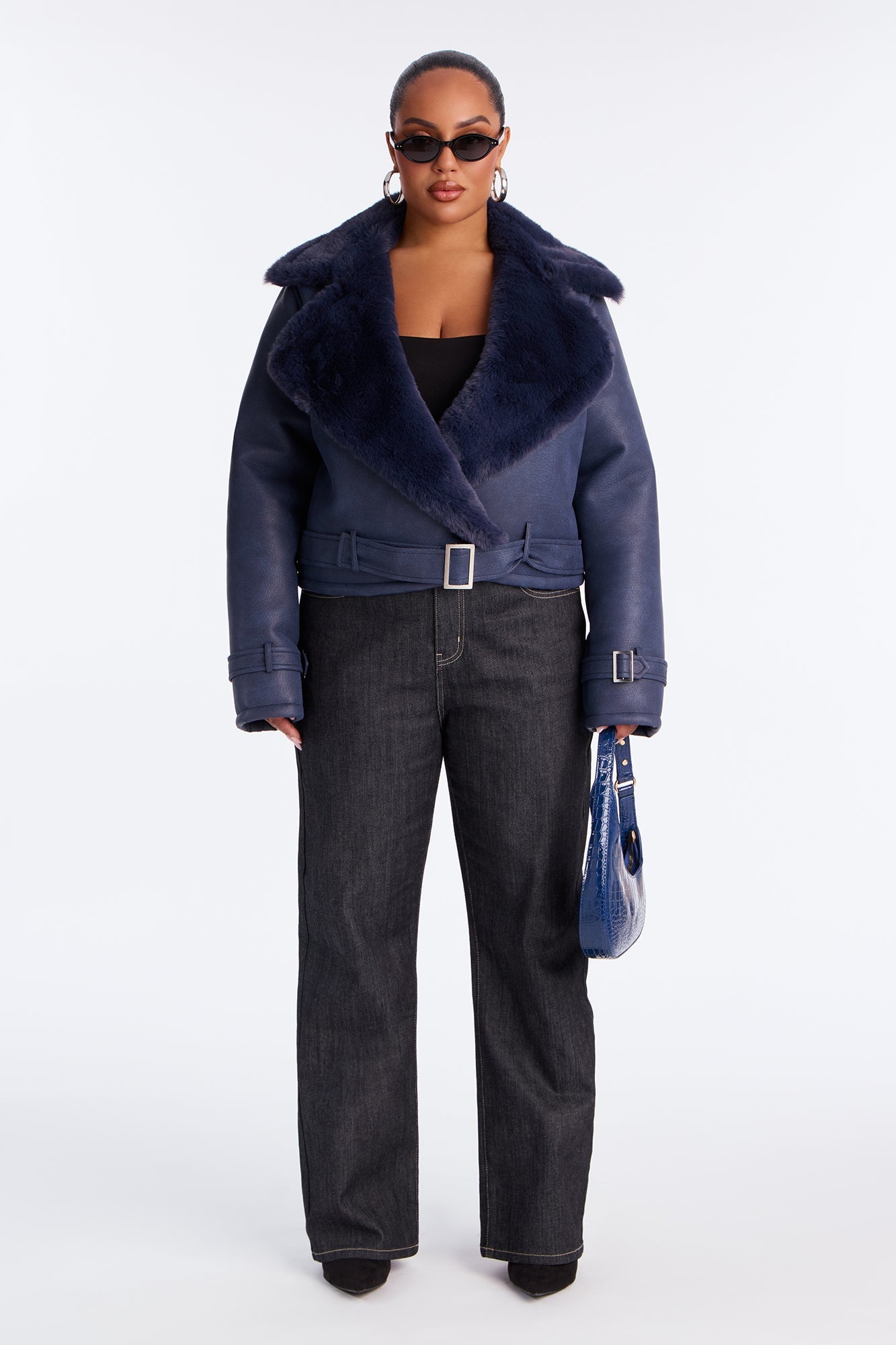 Jamie Faux Leather Moto Jacket - Navy