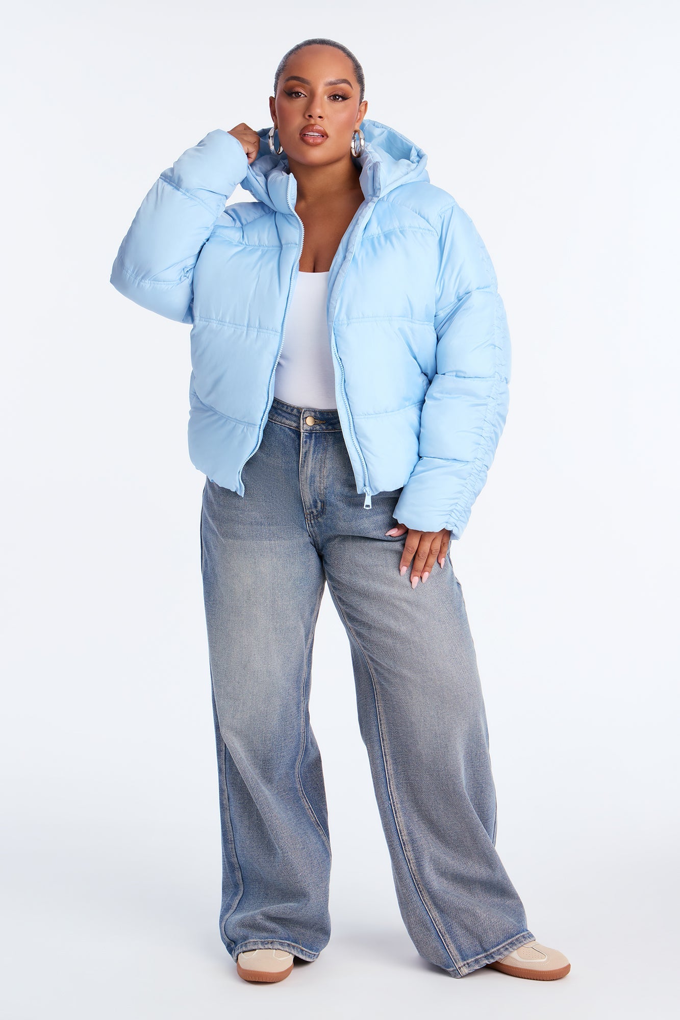 Snuggle Next To Me Puffer Jacket - Light Blue