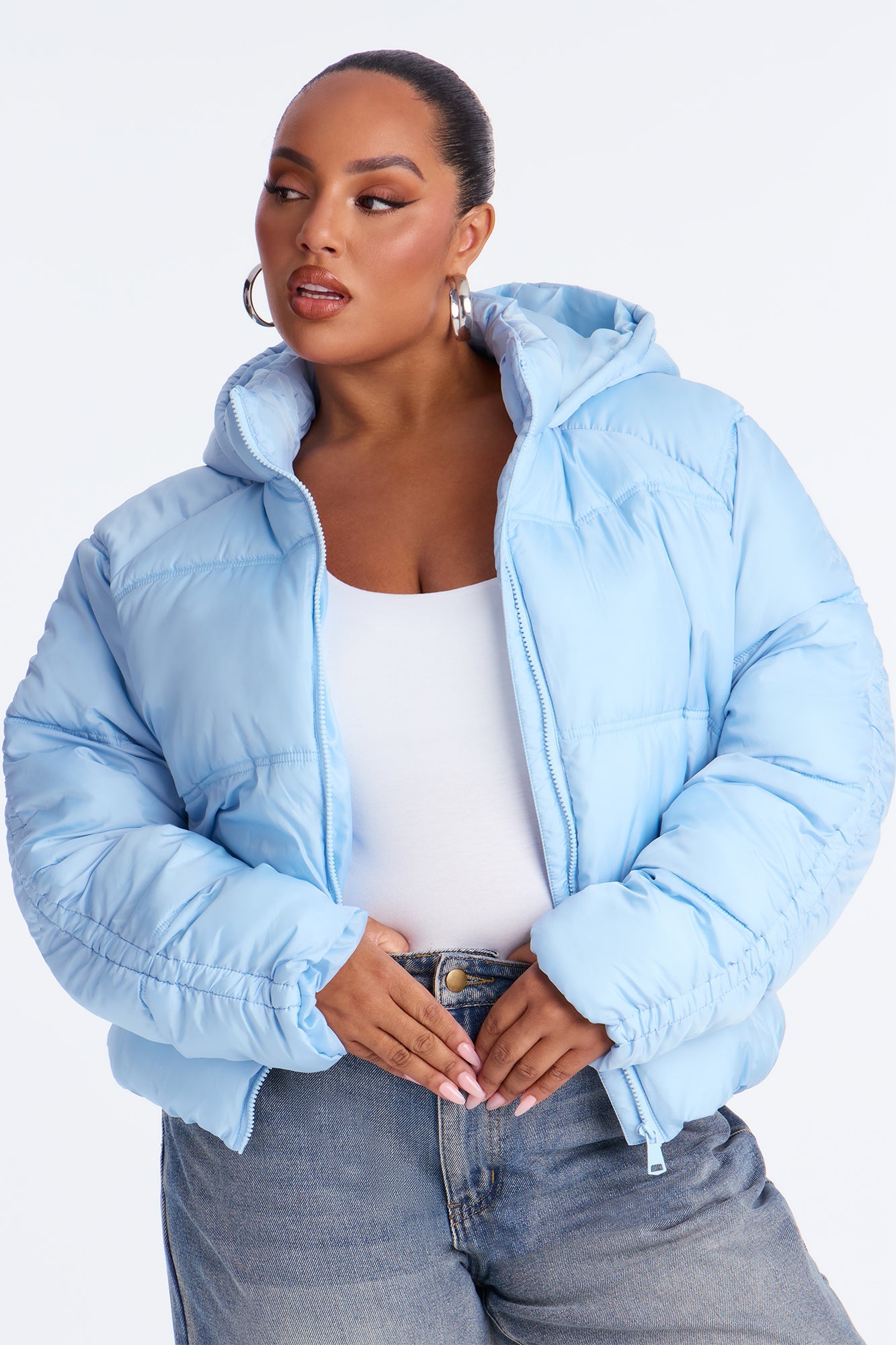 Snuggle Next To Me Puffer Jacket - Light Blue