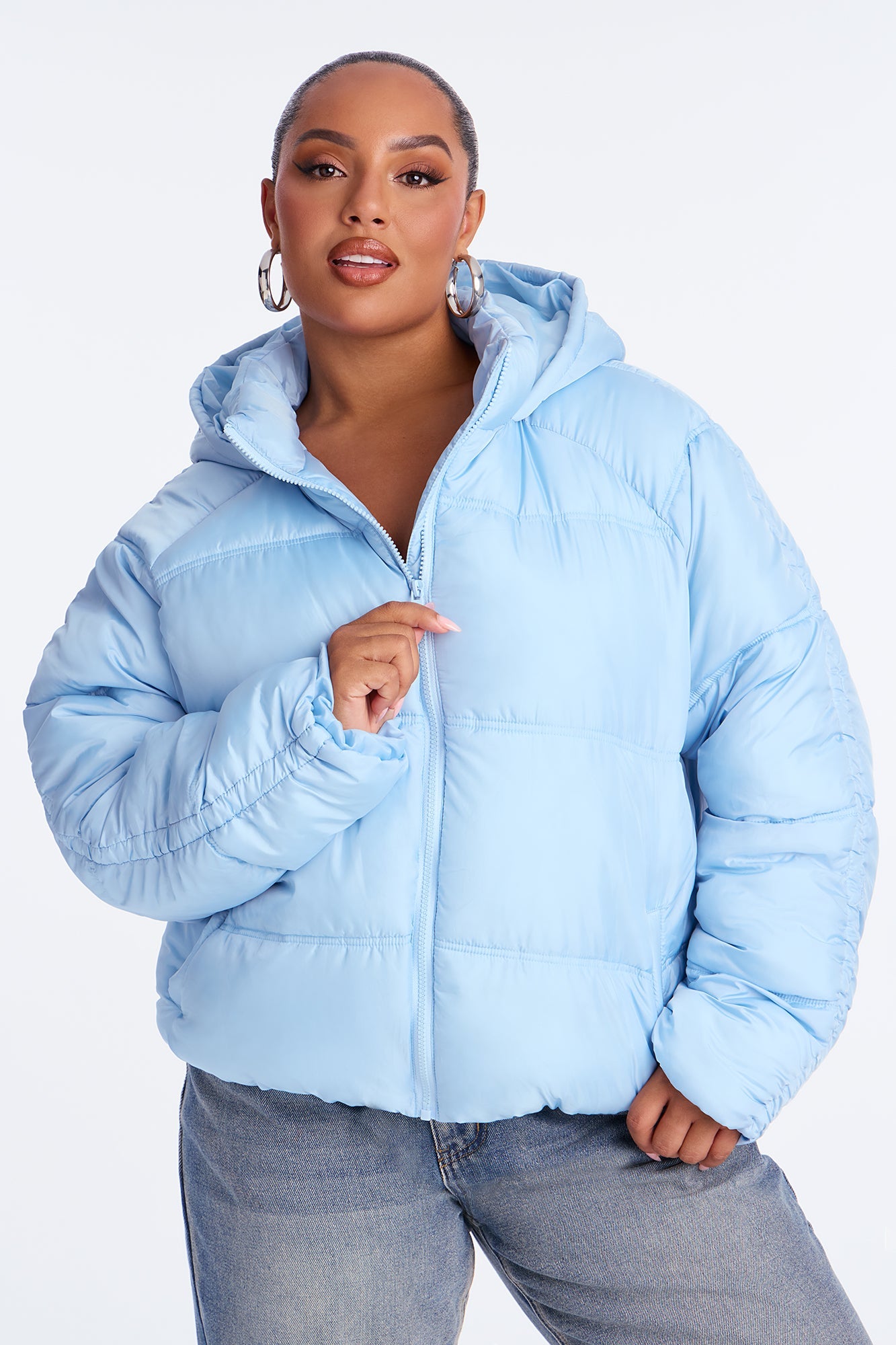 Snuggle Next To Me Puffer Jacket - Light Blue