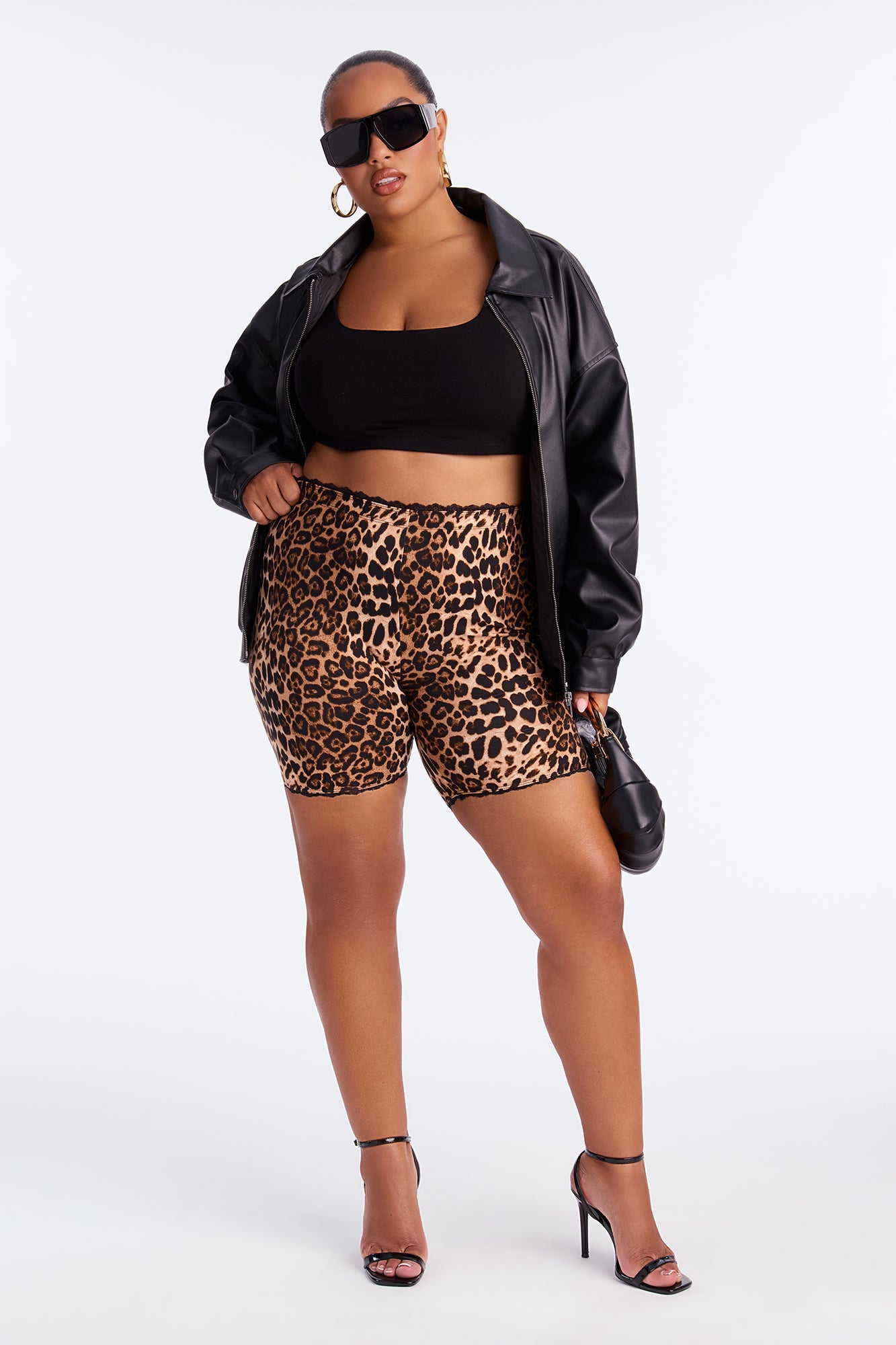 Florentina Lace Trim Biker Short - Brown/combo