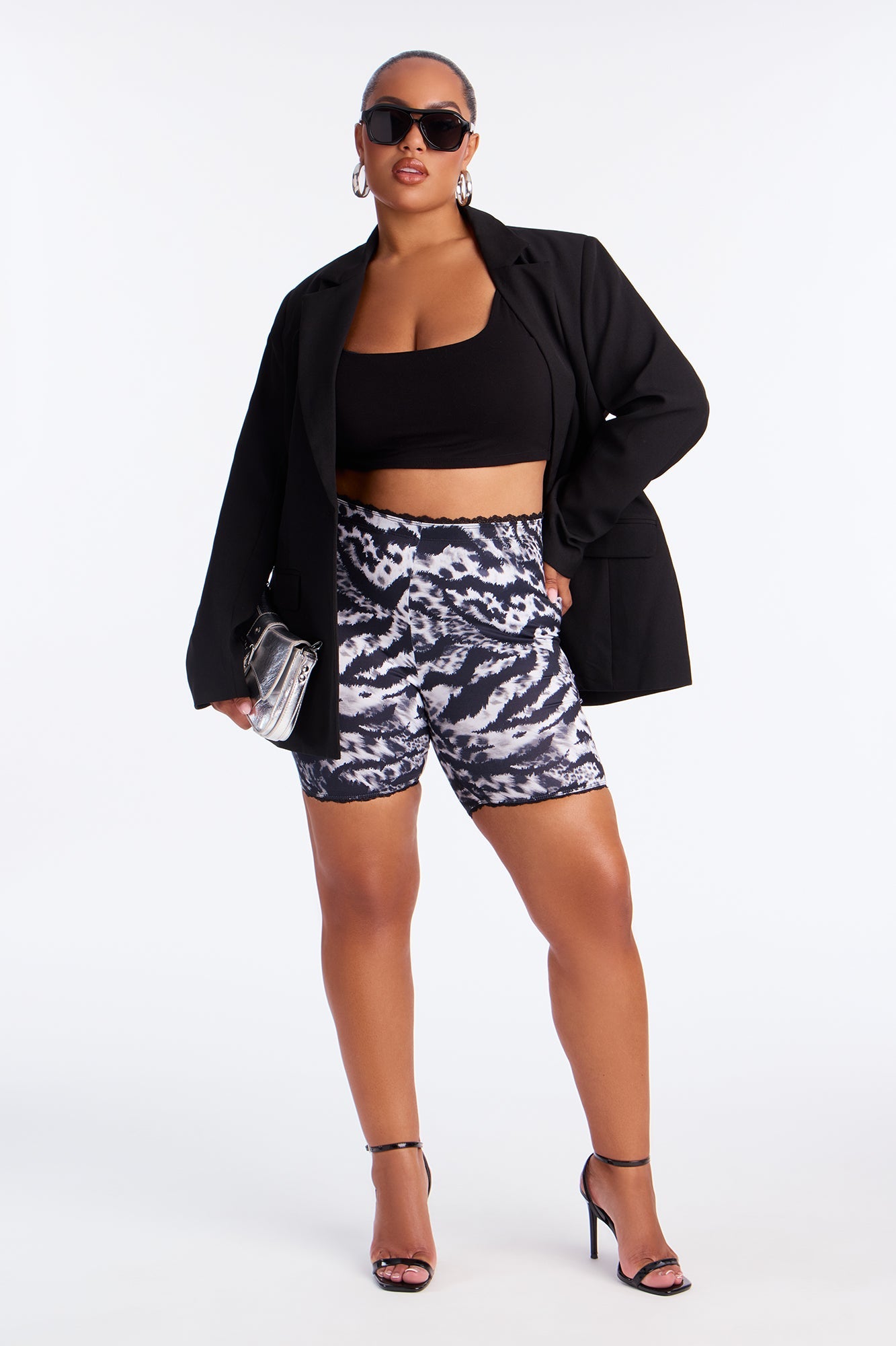 Florentina Lace Trim Biker Short - Black/combo