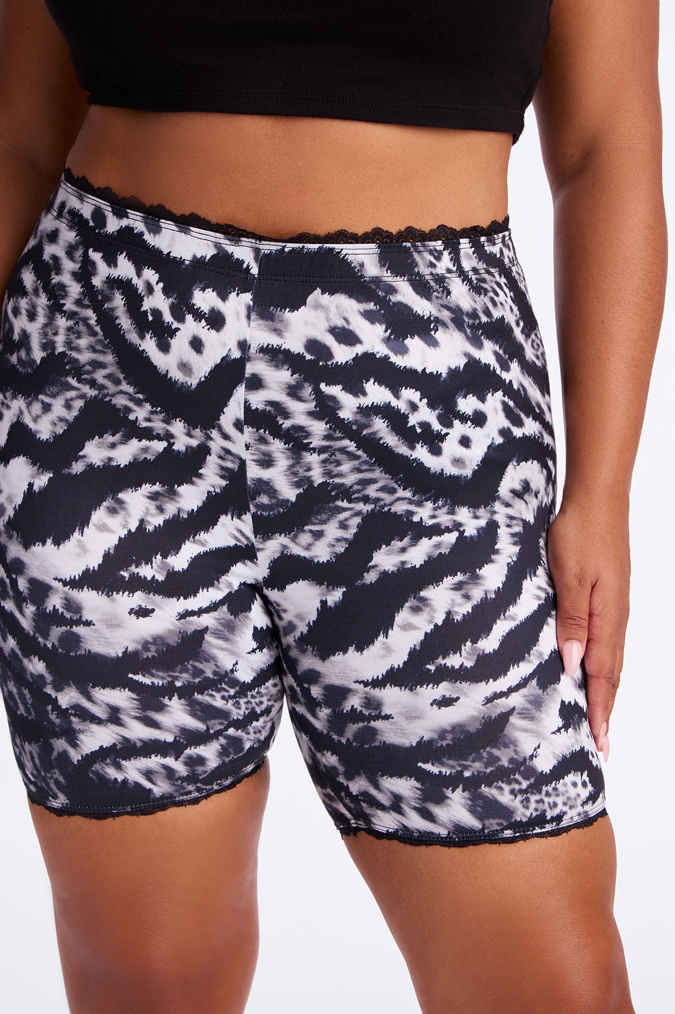 Florentina Lace Trim Biker Short - Black/combo