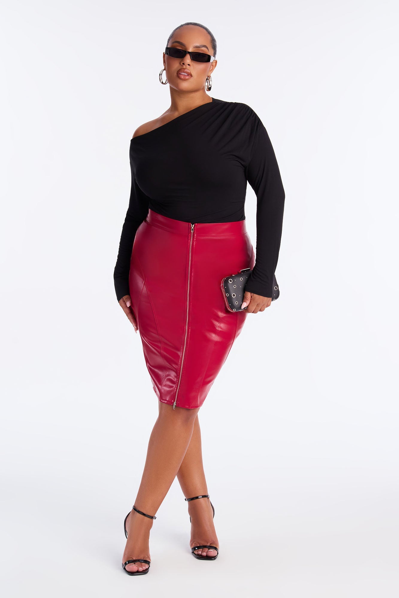 Different Era Faux Leather Midi Skirt - Red