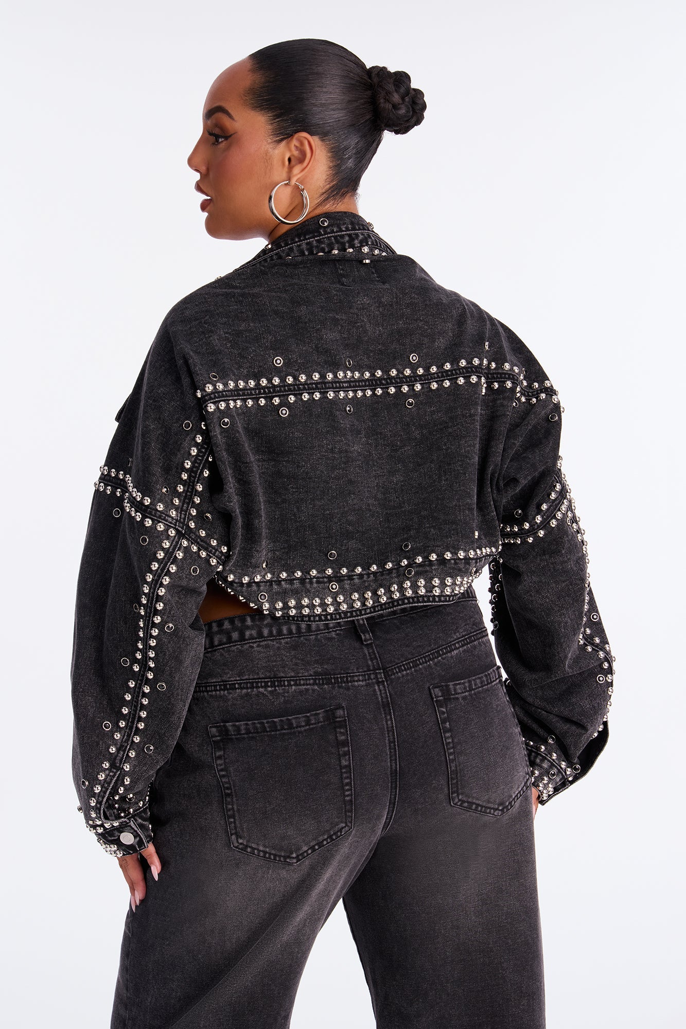Hollywood Studded Denim Jacket - Black Wash