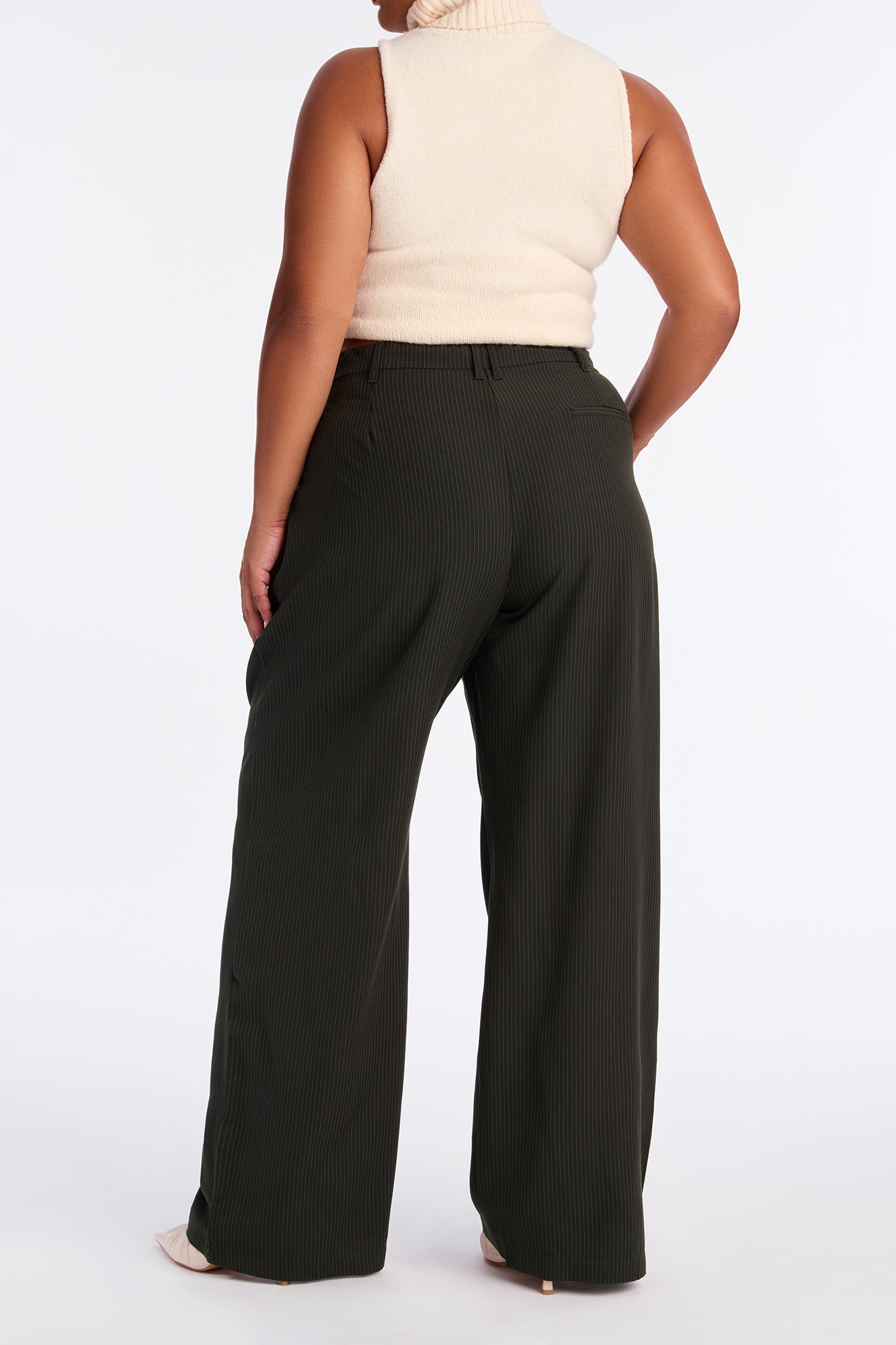 Kelly Pinstripe Wide Leg Trouser Pant - Olive