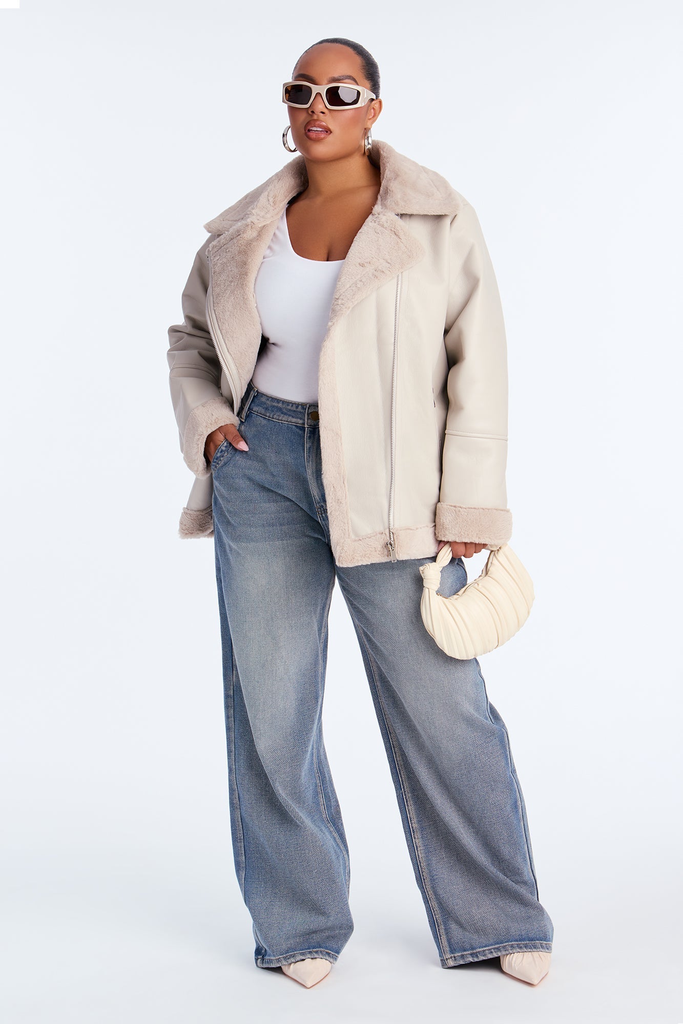 Chic Bad Ass Faux Leather Jacket - Stone