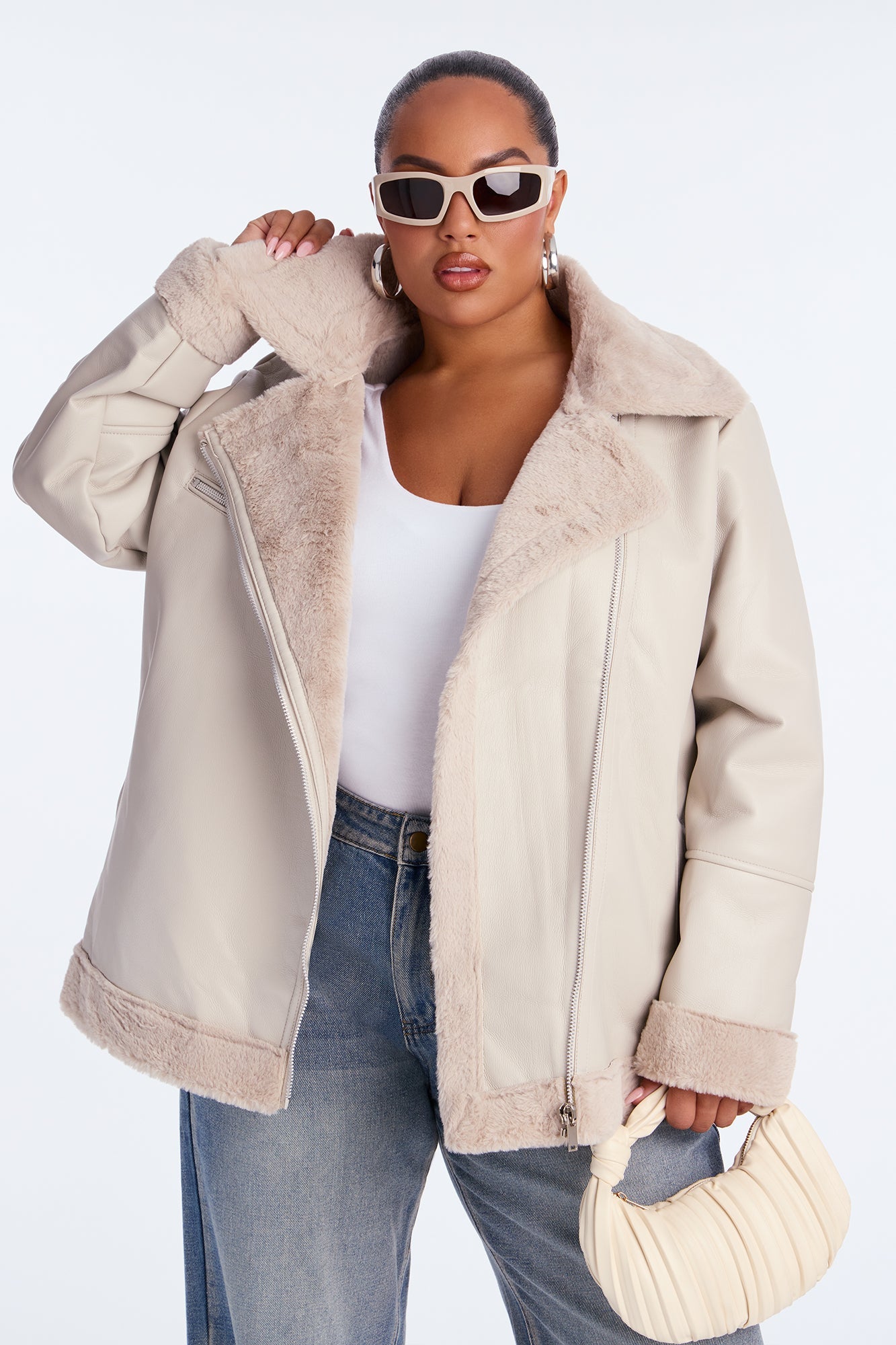 Chic Bad Ass Faux Leather Jacket - Stone