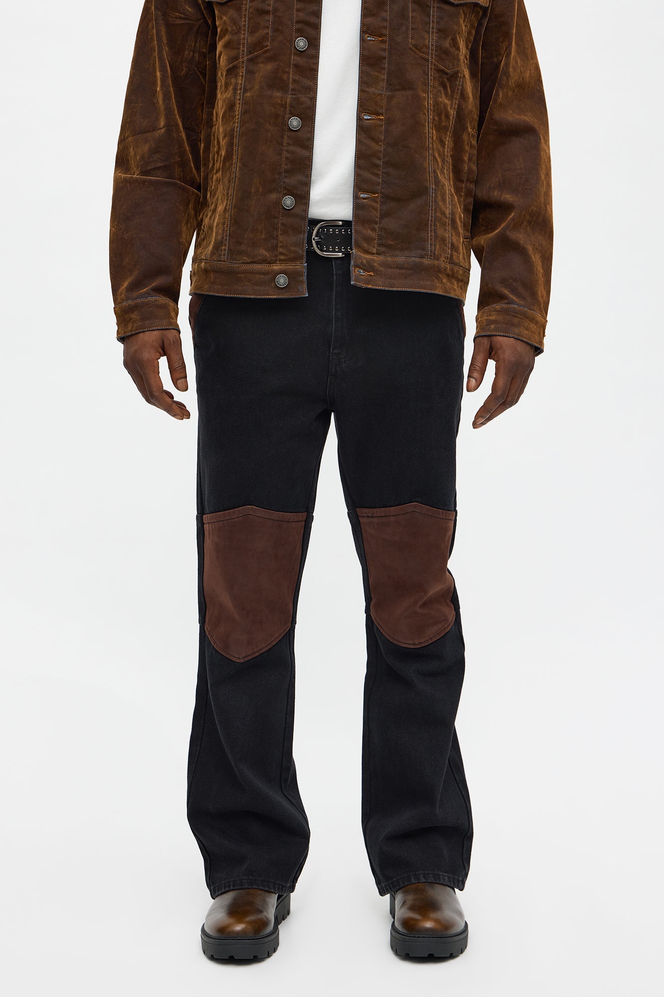 Bootcut Faux Leather Knee Panel Jean - Black