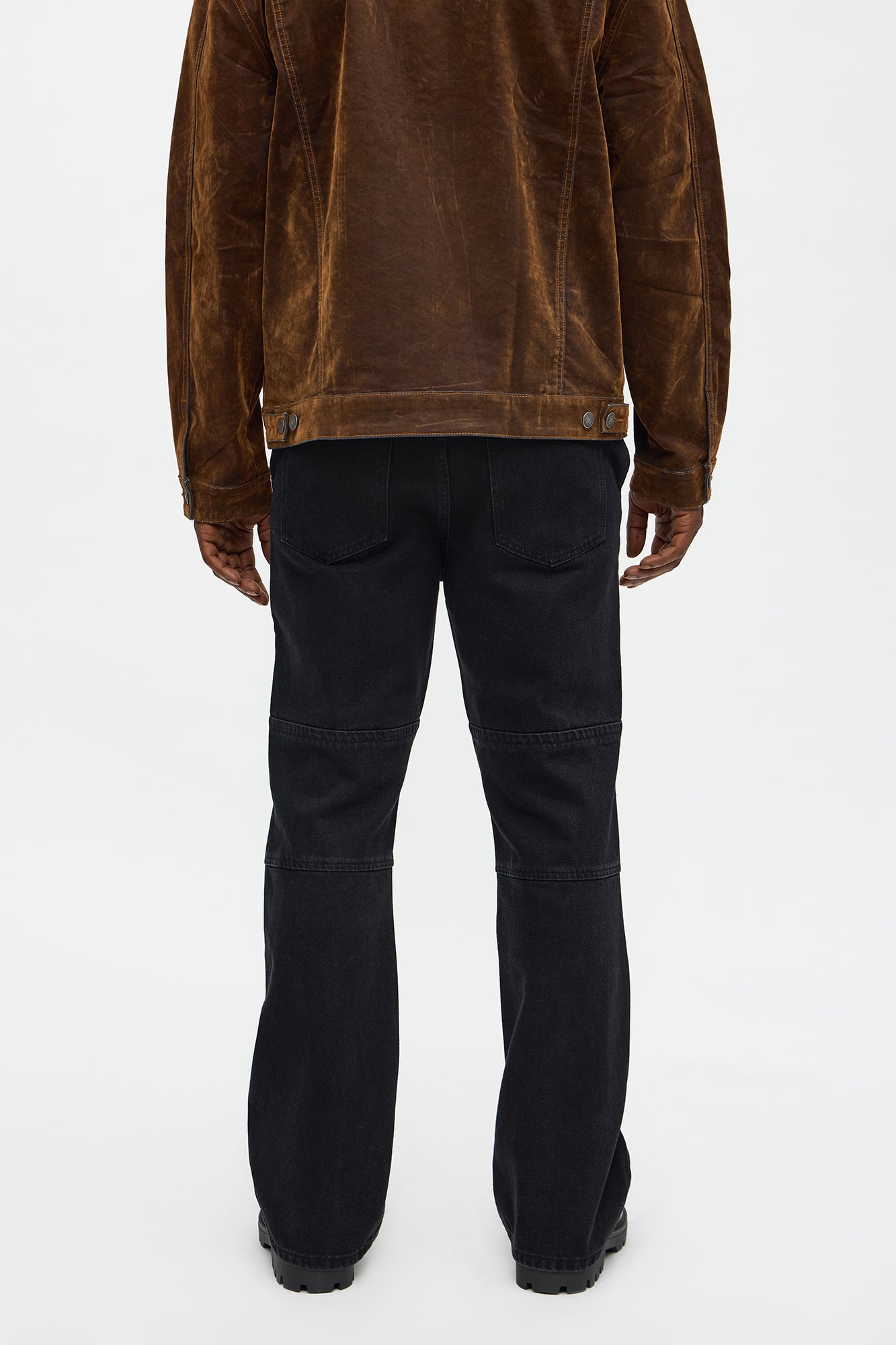 Bootcut Faux Leather Knee Panel Jean - Black